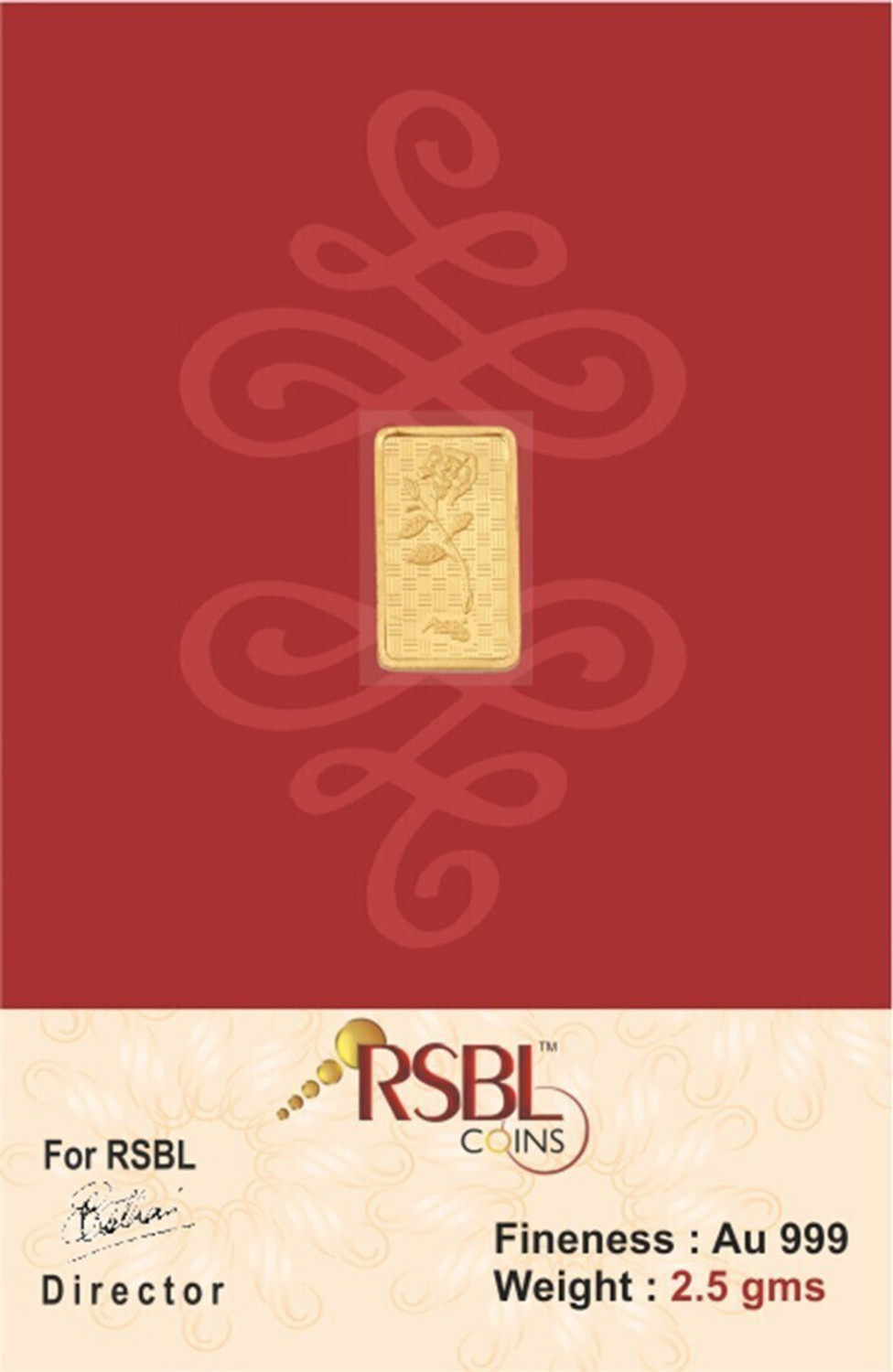 Image of RSBL Precious Certified Dazzling Rose Design 24 (999) K 2.5 g Yellow Gold Bar