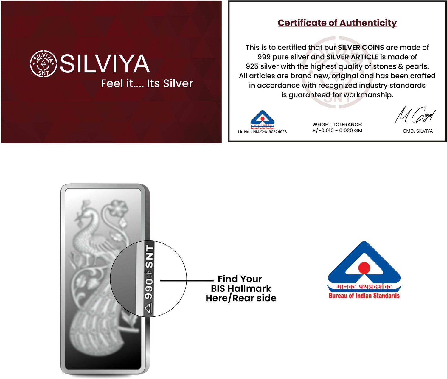 Image of SILVIYA BIS Hallmarked Banyan Tree 999 Pure Silver Coin Bar Shape 20 Gm S 999 20 g Silver Bar