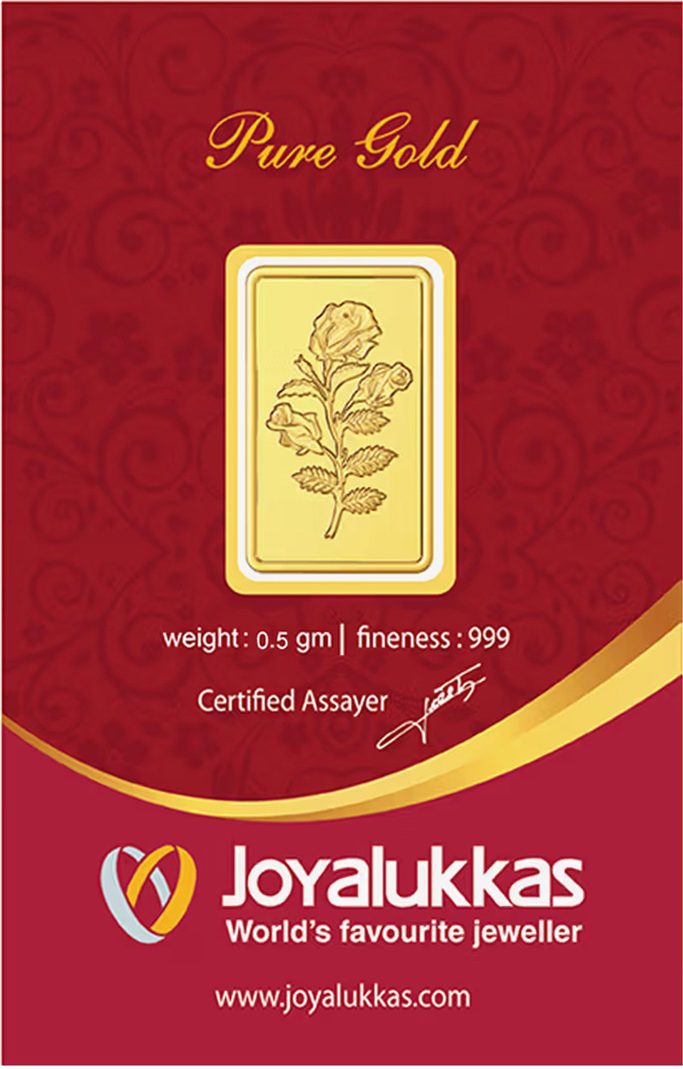 Image of Joyalukkas Flower Design 24 (999) K 0.5 g Yellow Gold Bar