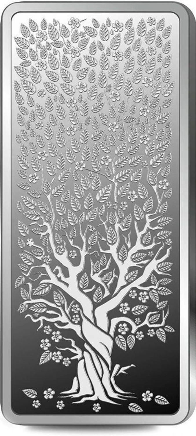 Image of SILVIYA BIS Hallmarked Banyan Tree 999 Pure Silver Coin Bar Shape 10 Gm S 999 10 g Silver Bar