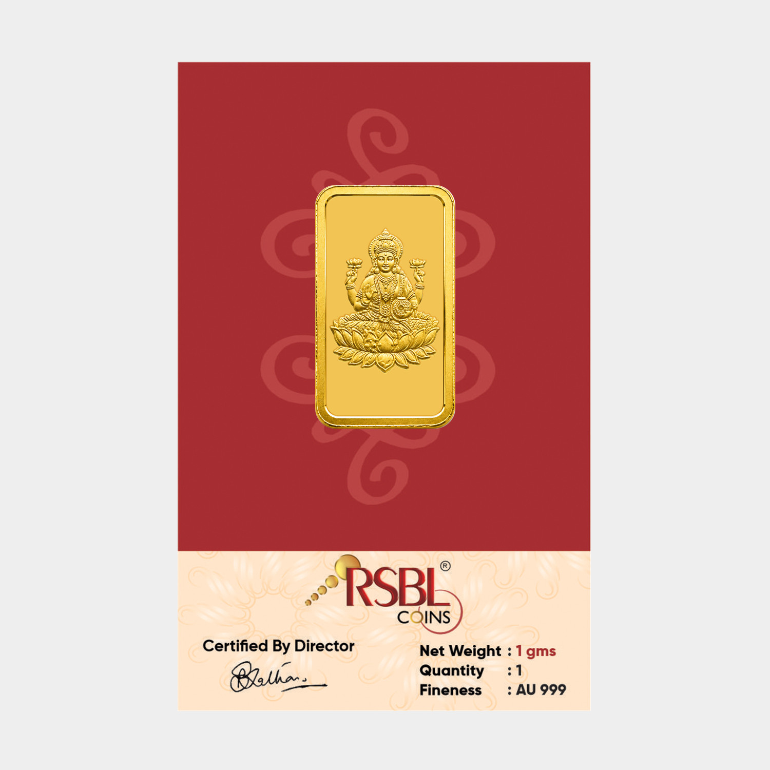 Image of RSBL Goddess Lakshmi Precious 24 (999) K 1 g Yellow Gold Bar