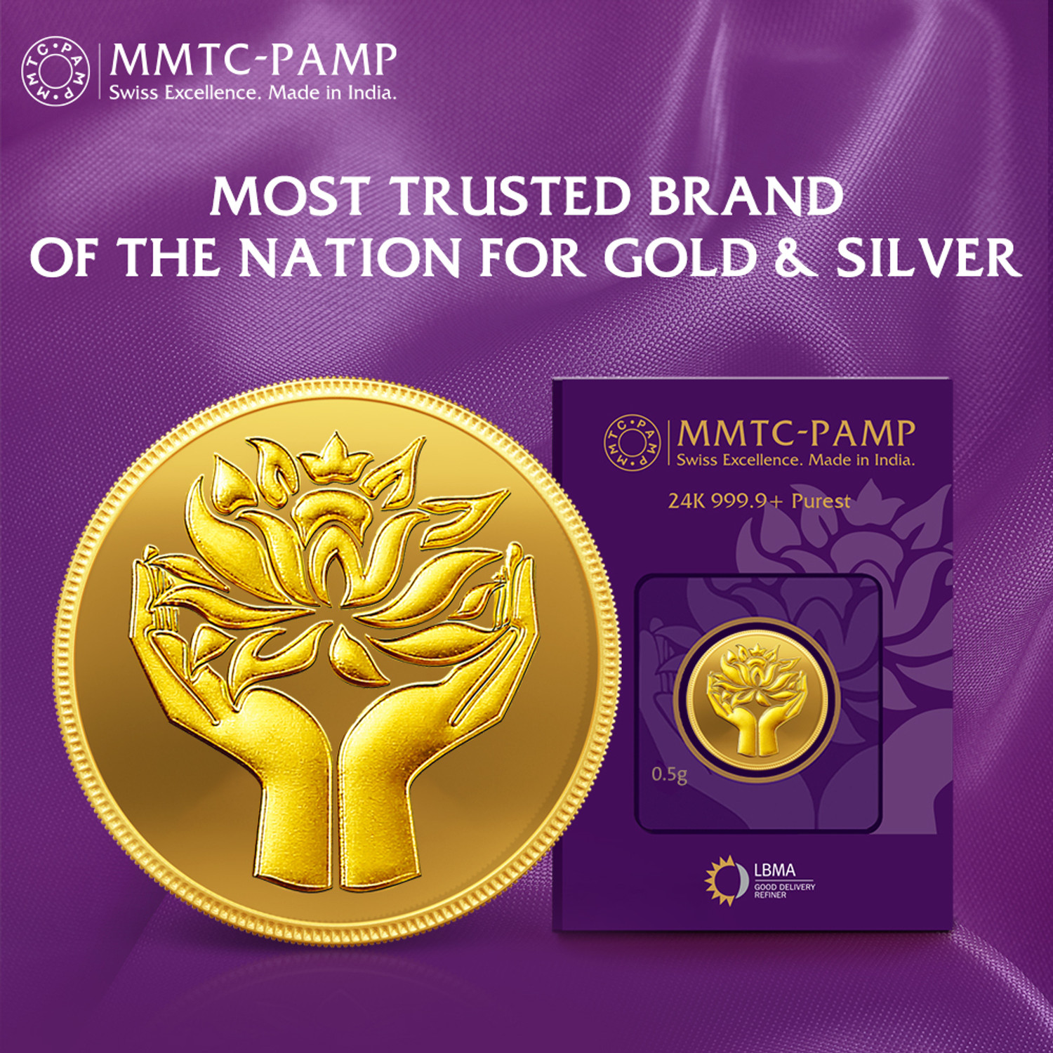 Image of MMTC-PAMP India Pvt Ltd Lotus 24 (9999) K 0.5 g Yellow Gold Coin