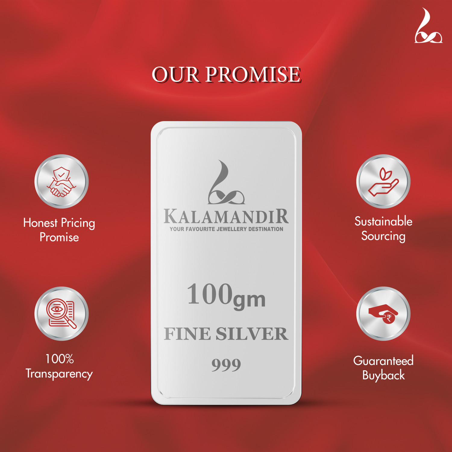 Image of Kalamandir 999 Fine Silver Gift Bar\Coin of 100-gm S 999 100 g Silver Bar