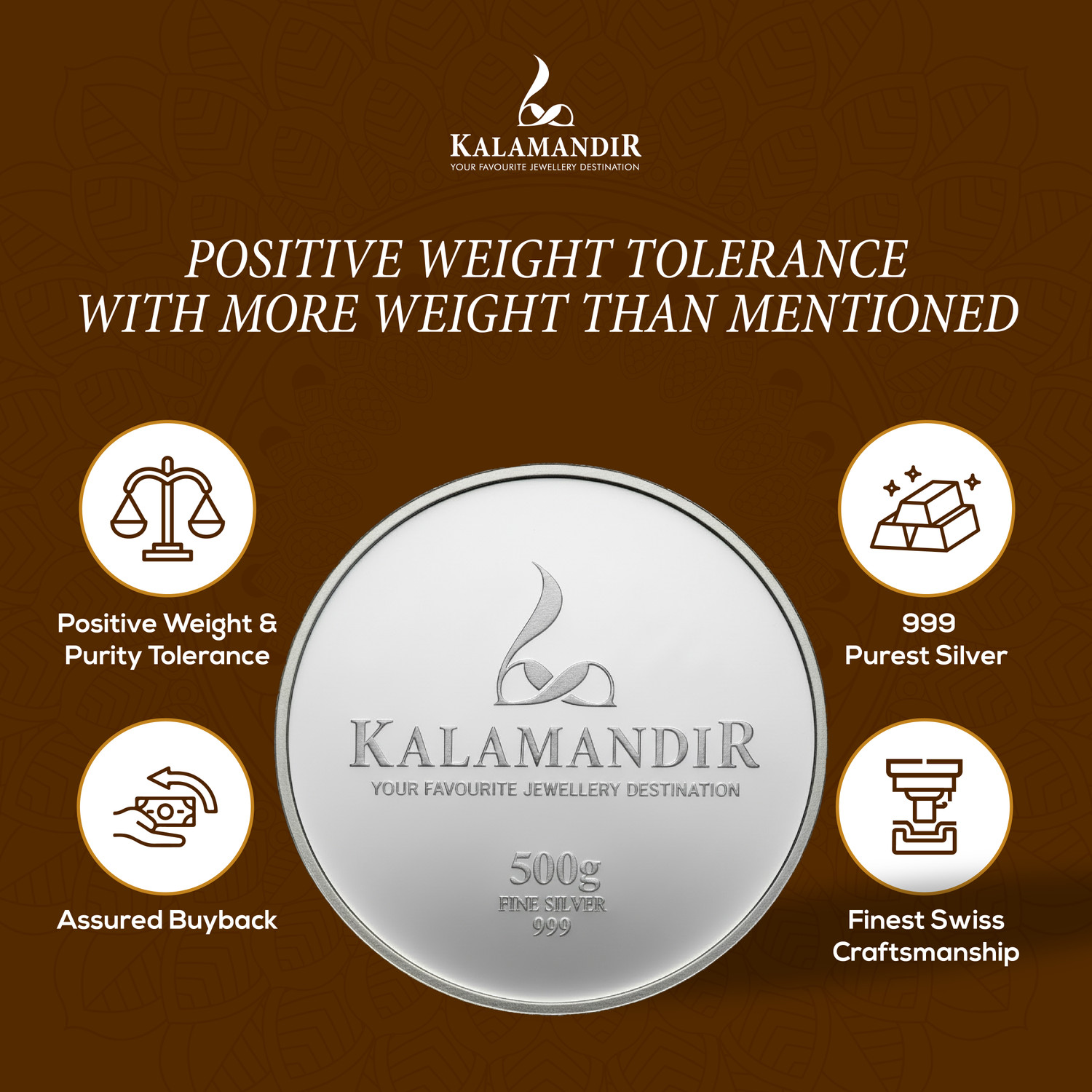 Image of Kalamandir Silver Coin Lakshmiji 500-gm | Round Traditional Puja Collectible S 999 500 g Silver Coin