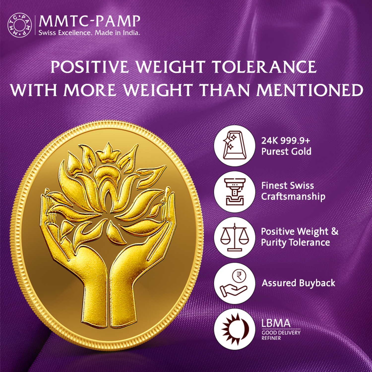 Image of MMTC-PAMP India Pvt Ltd Lotus 24 (9999) K 0.5 g Yellow Gold Coin