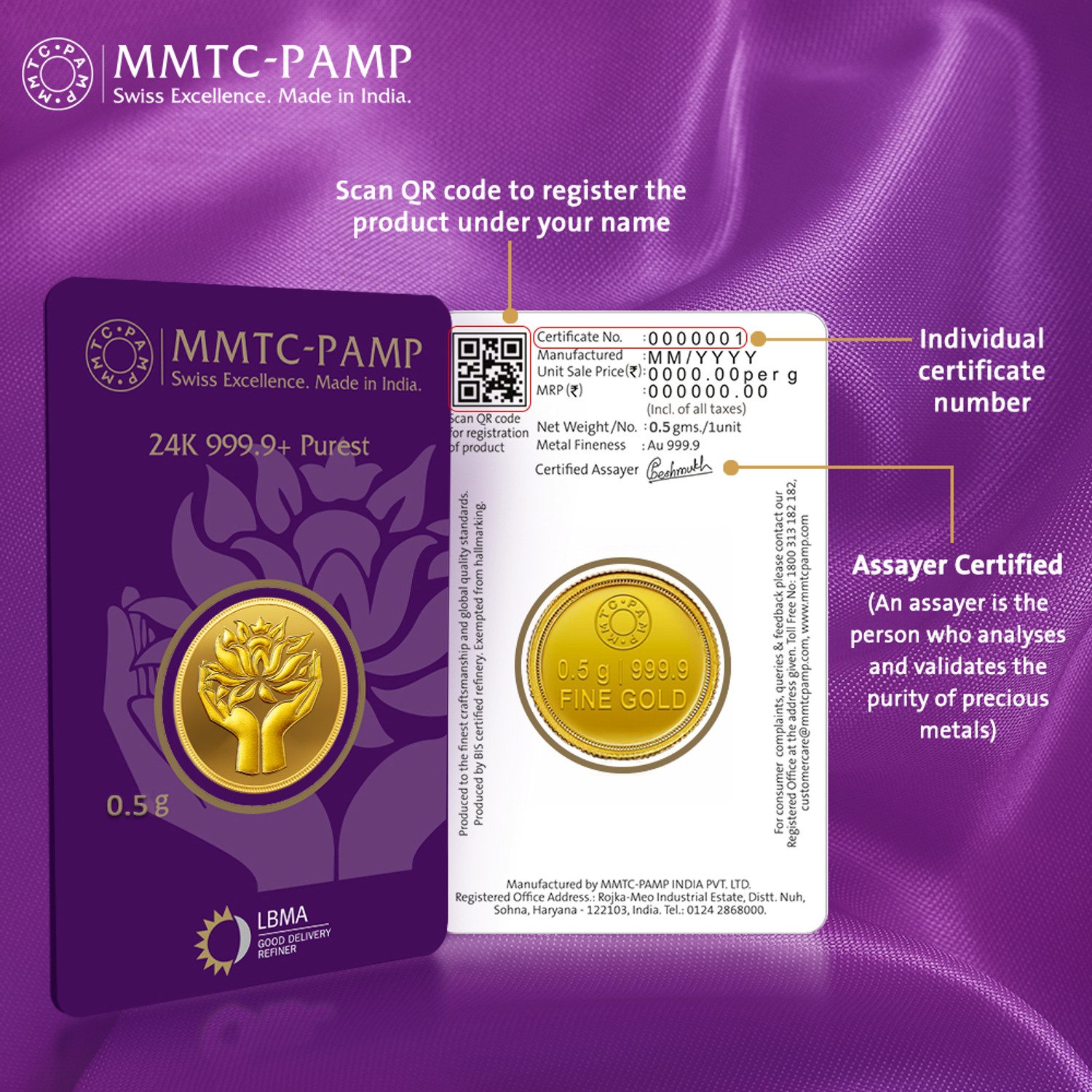 Image of MMTC-PAMP India Pvt Ltd Lotus 24 (9999) K 0.5 g Yellow Gold Coin