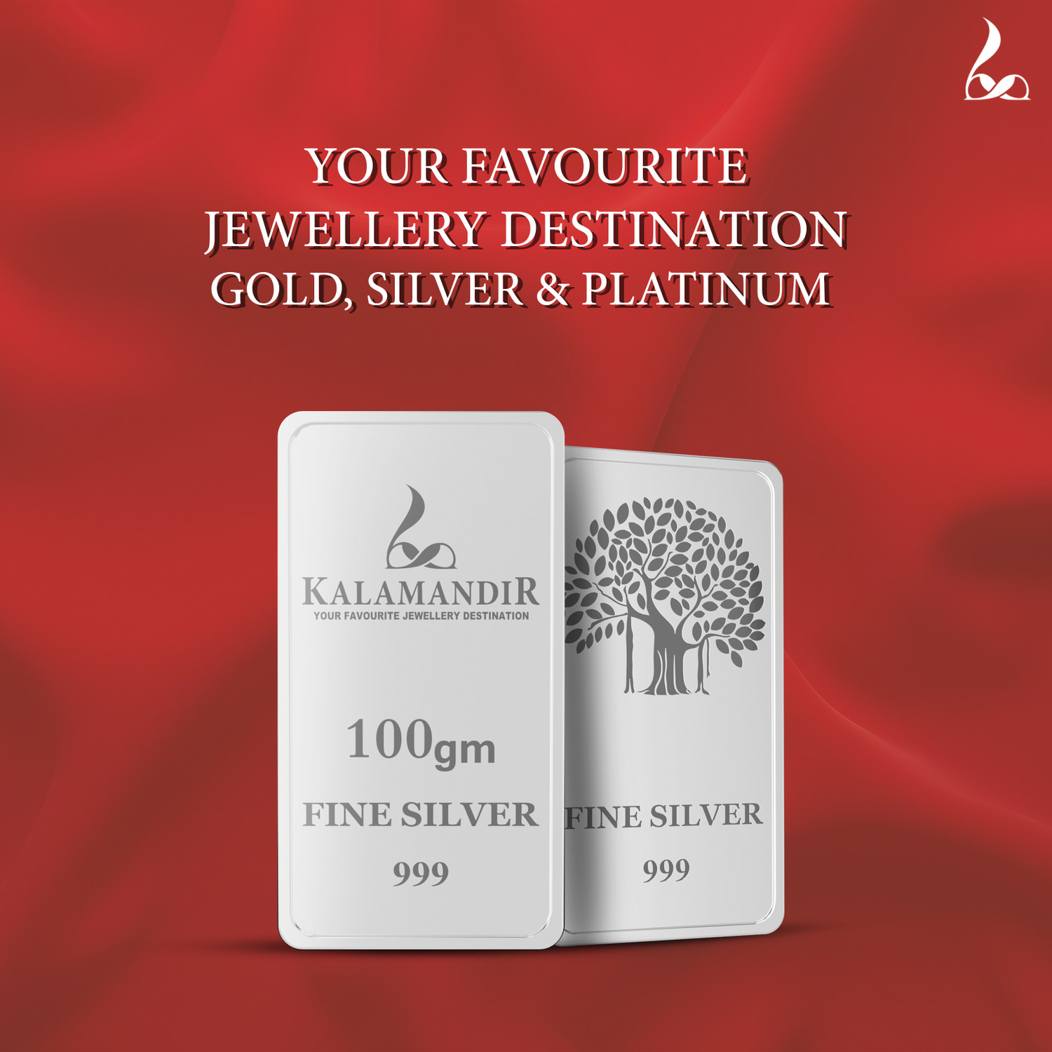 Image of Kalamandir 999 Fine Silver Gift Bar\Coin of 100-gm S 999 100 g Silver Bar