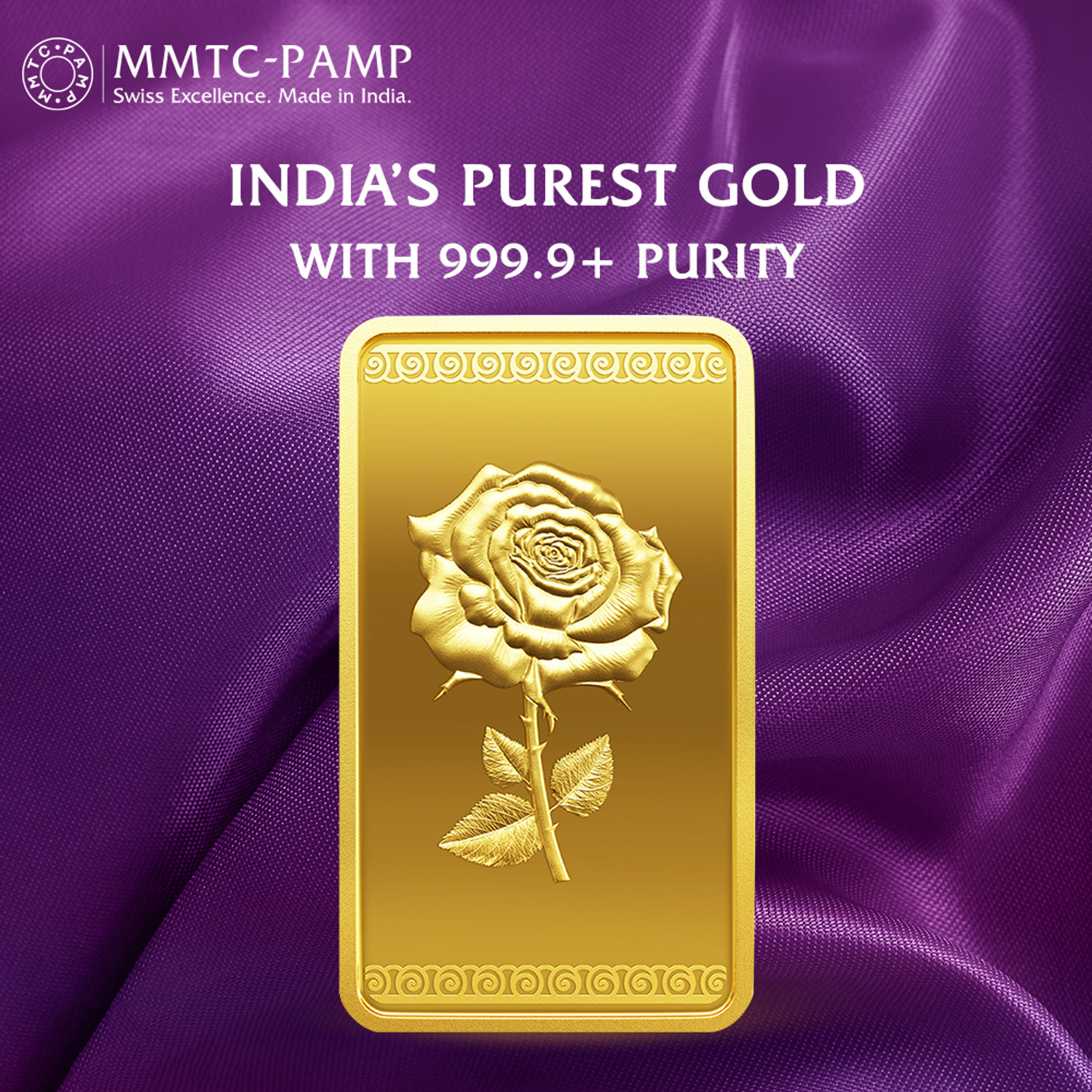 Image of MMTC-PAMP India Pvt Ltd Rose 24 (9999) K 10 g Yellow Gold Bar
