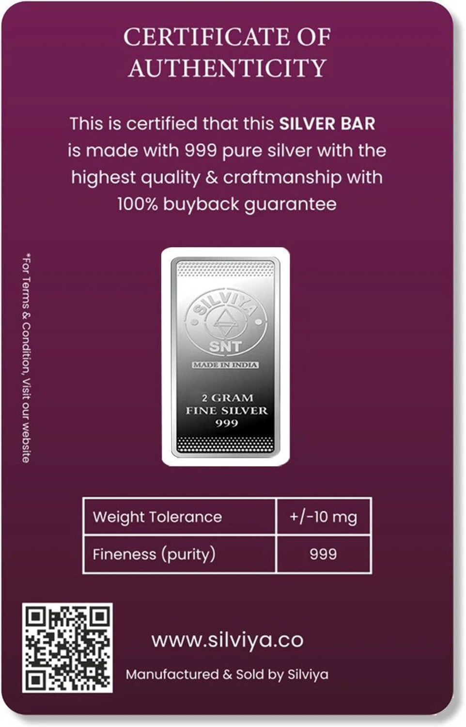 Image of SILVIYA Banyan Tree 999 Pure Silver Bar Shape Coin 2 Gm S 999 2 g Silver Bar