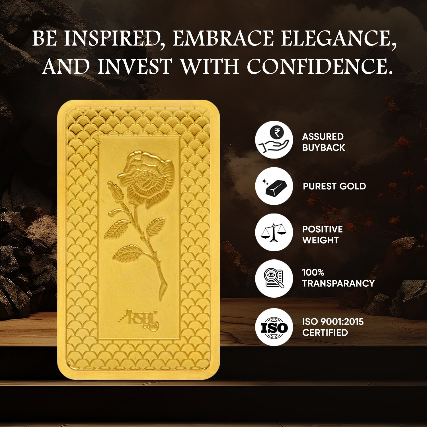 Image of RSBL Precious Certified Dazzling Rose Design 24 (999) K 2.5 g Yellow Gold Bar