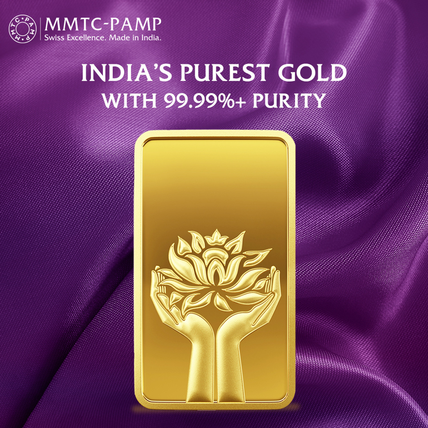 Image of MMTC-PAMP India Pvt Ltd Lotus 24 (9999) K 10 g Yellow Gold Bar