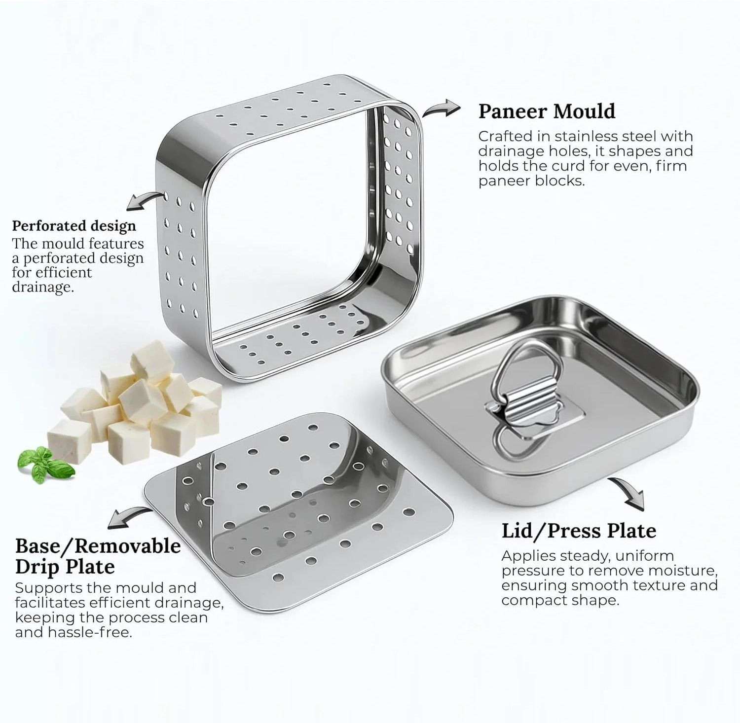 Image of FORTUNA KITCHENWARE Paneer Maker Small Size 300ml Paneer Container, Tofu Maker, Strainer for kitchen Collapsible Strainer