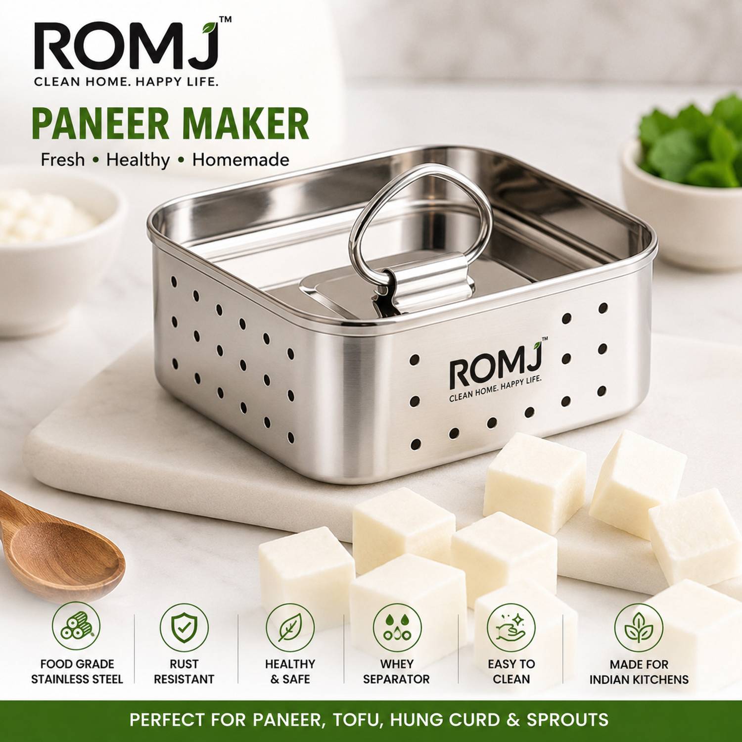 romj 500 ml Square Paneer Maker / Tofu Maker, Strainer for kitchen Collapsible Collapsible Strainer