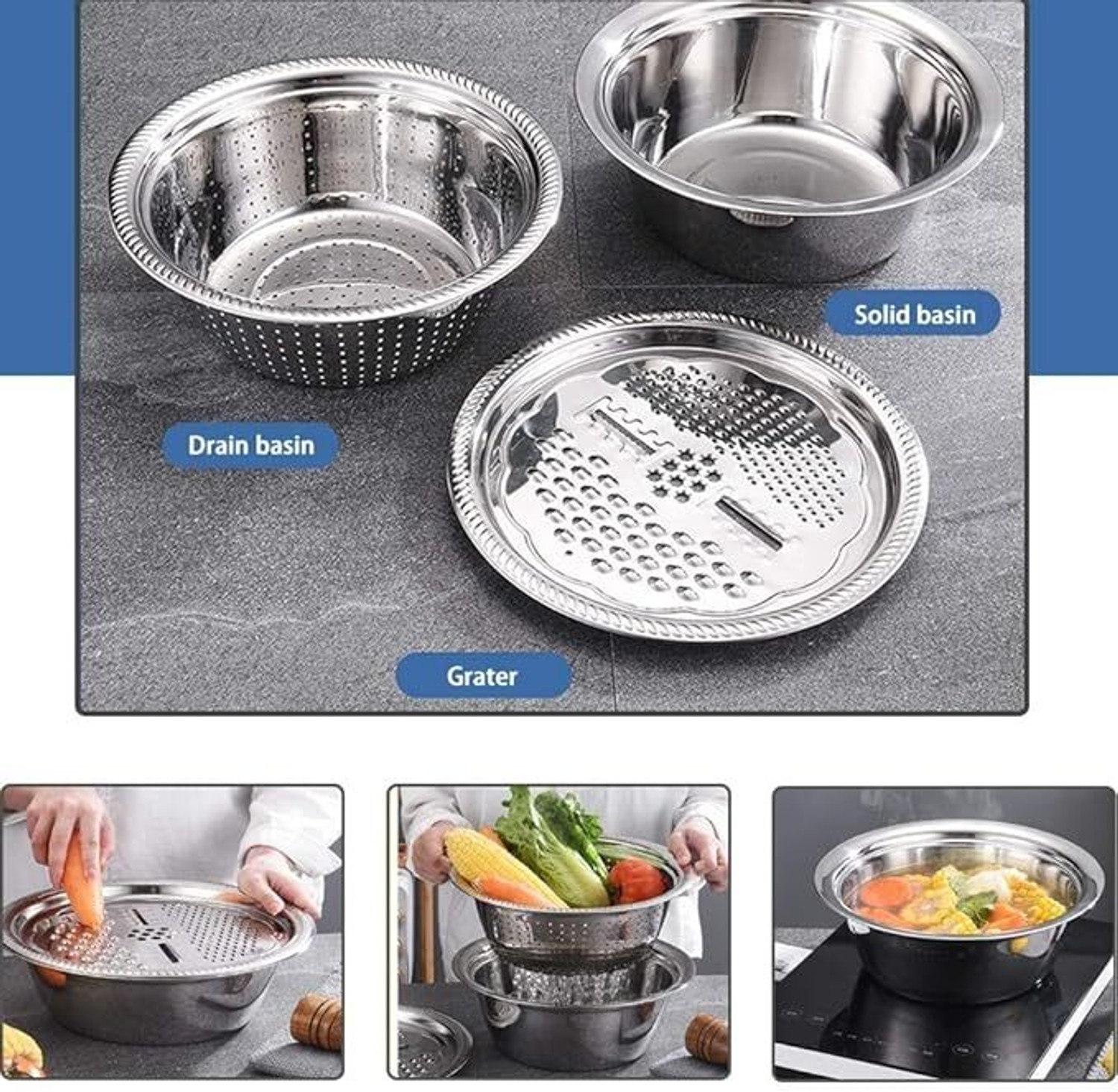 Image of SM MegaCart 3 in 1 Stainer Bowl Set Strainer