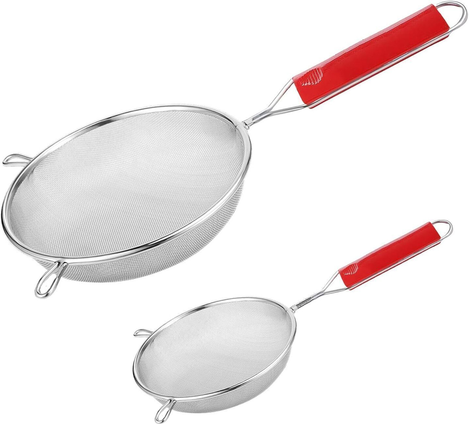 Image of CookoFriends Stainless Steel Soup & Juice Strainer for Kitchen Use, Combo Pack Small & Medium Strainer