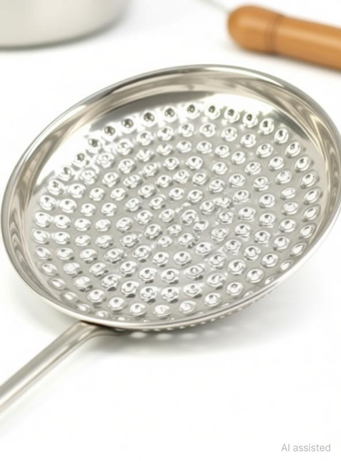 Image of CLUBX Boondi Jhara with Wooden Handle Collapsible Strainer (Steel Pack of 1)