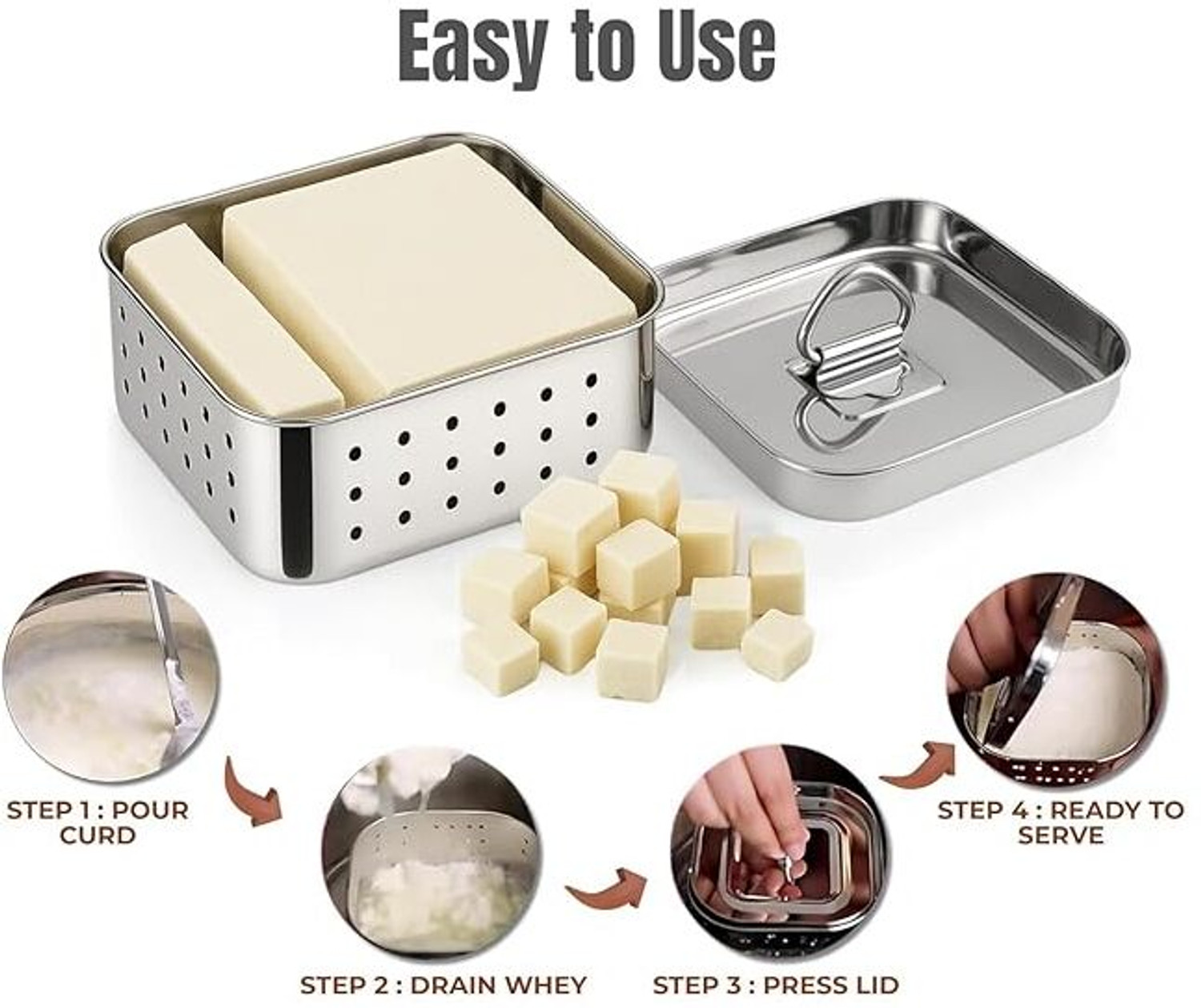 Image of MISSIPPI 500 ml Square Paneer Maker / Tofu Maker, Strainer for kitchen Collapsible Strainer