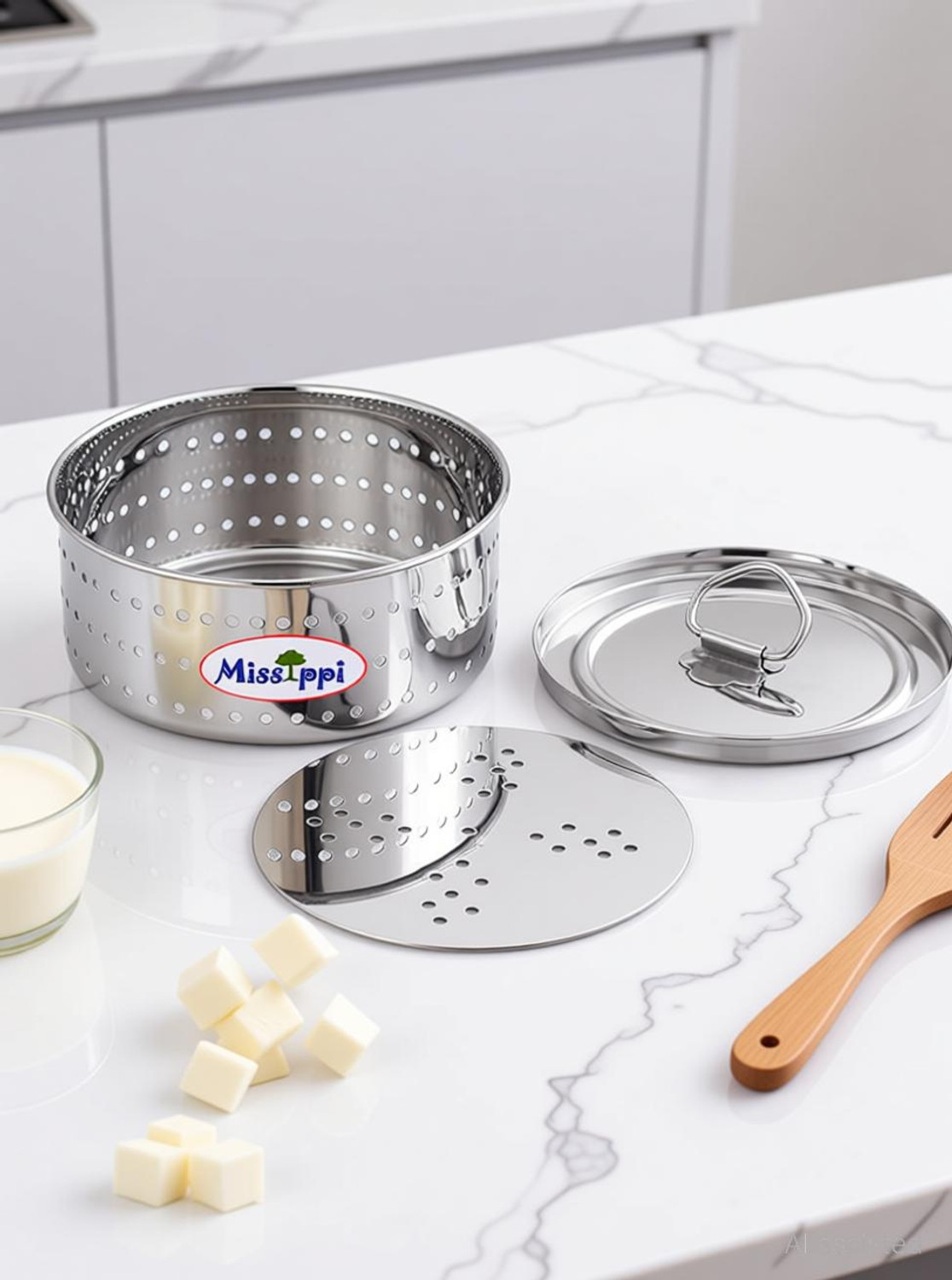 Image of MISSIPPI Stainless Steel Round Shape Indian Paneer /Tofu Press Mould Maker Collapsible Strainer