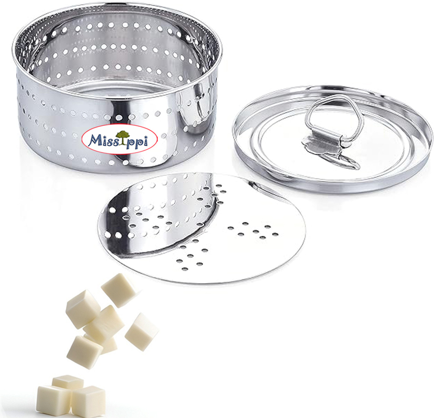 Image of MISSIPPI Stainless Steel Round Shape Indian Paneer /Tofu Press Mould Maker Collapsible Strainer