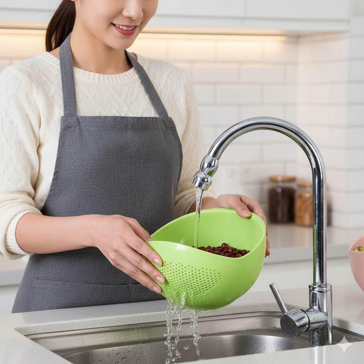 Image of Orevia ! Multifunctional Bowl for Washing and Straining Rice, Fruits, and Veggies, Strainer