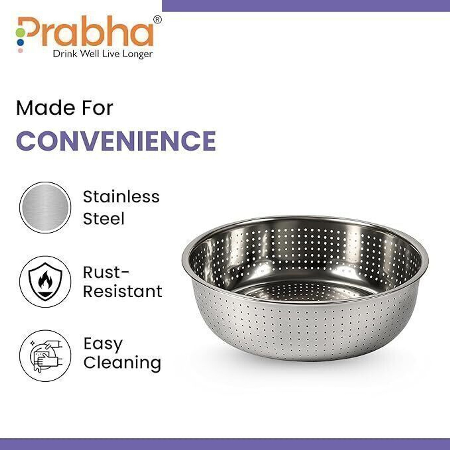 Image of PRABHA Stainless Steel Chinese Colander for Washing Rice, Fruits, Vegetables Collapsible Strainer