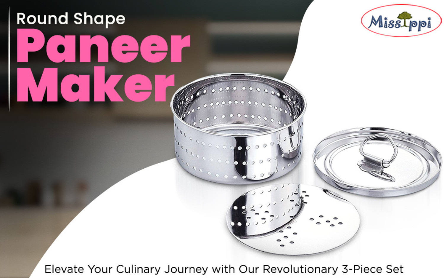 Image of MISSIPPI Stainless Steel Round Shape Indian Paneer /Tofu Press Mould Maker Collapsible Strainer