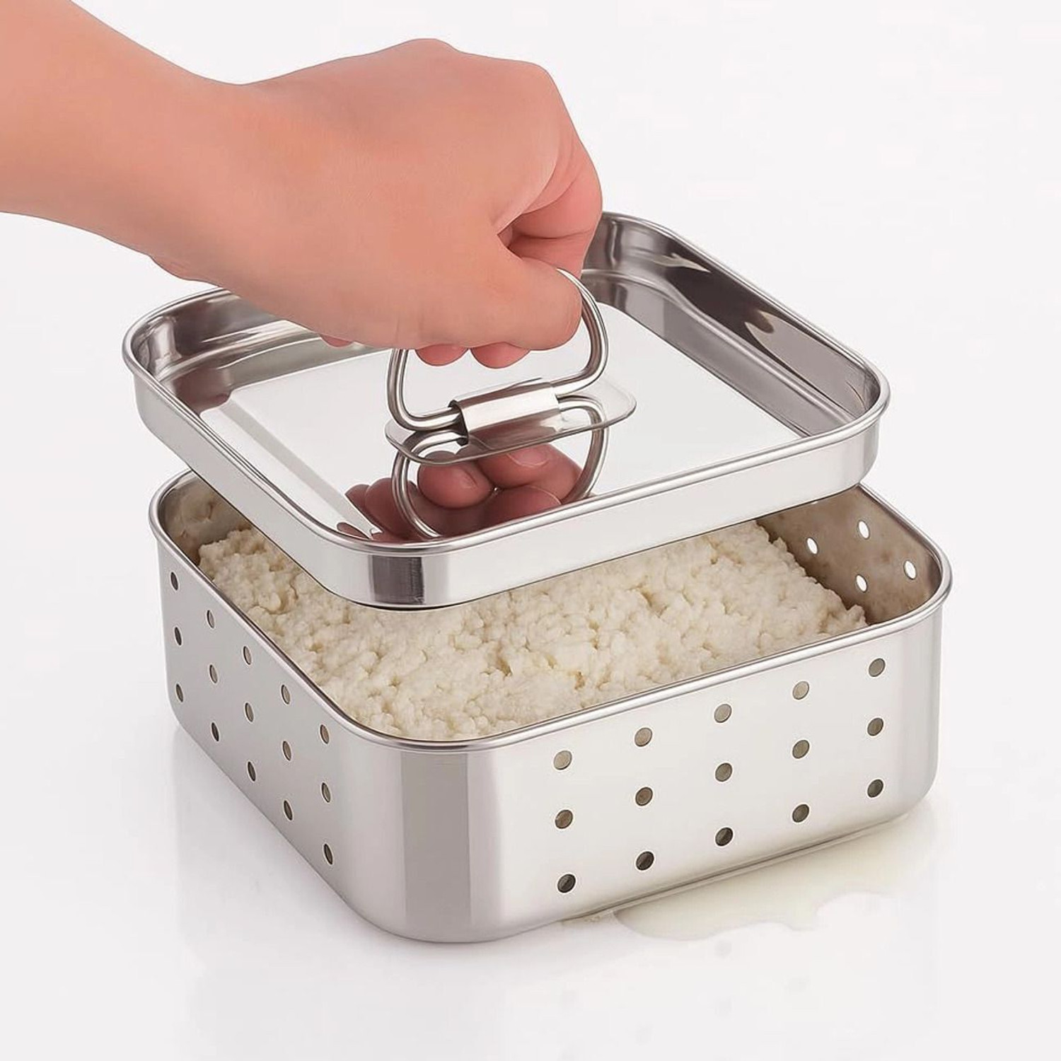 Image of Zevon Paneer Maker 500 ml Stainless Steel Mould Press with Square Shape Collapsible Strainer