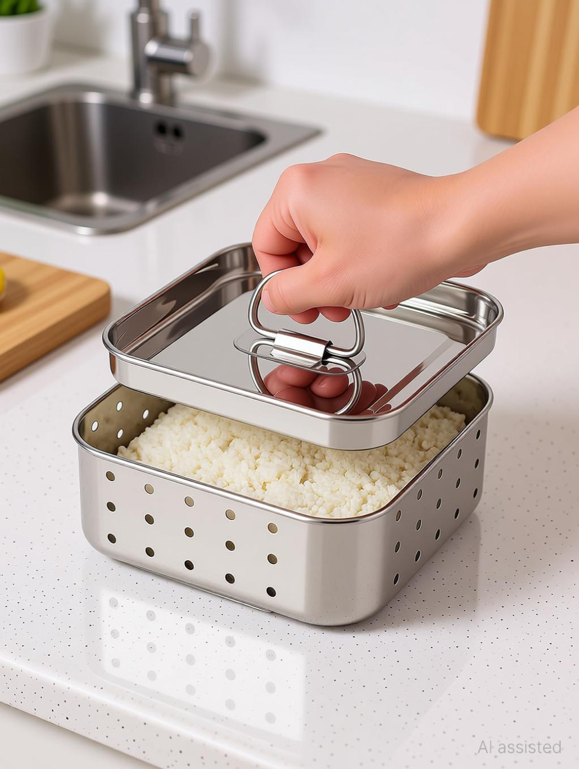 Image of FORTUNA KITCHENWARE Paneer Maker Small Size 300ml Paneer Container, Tofu Maker, Strainer for kitchen Collapsible Strainer