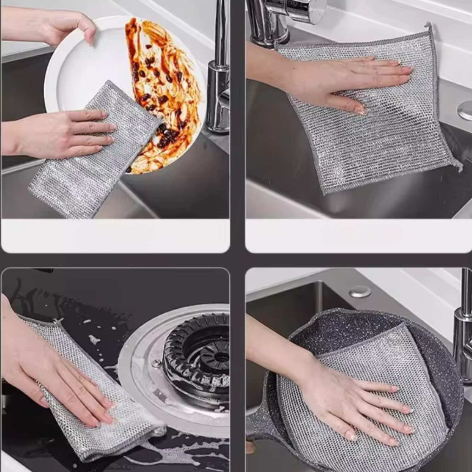 Image of MIXCO Wire Dishwash Cloth & Gap Cleaning Brush for Kitchen, Easy Rinse, Reusable Wet and Dry Nylon Cleaning Cloth