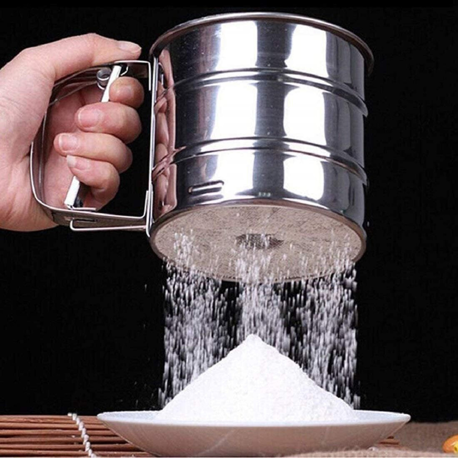 Image of sitsra Stainless Steel Flour Sifter for Baking - Hand Press Sieve Cup for Atta Strainer