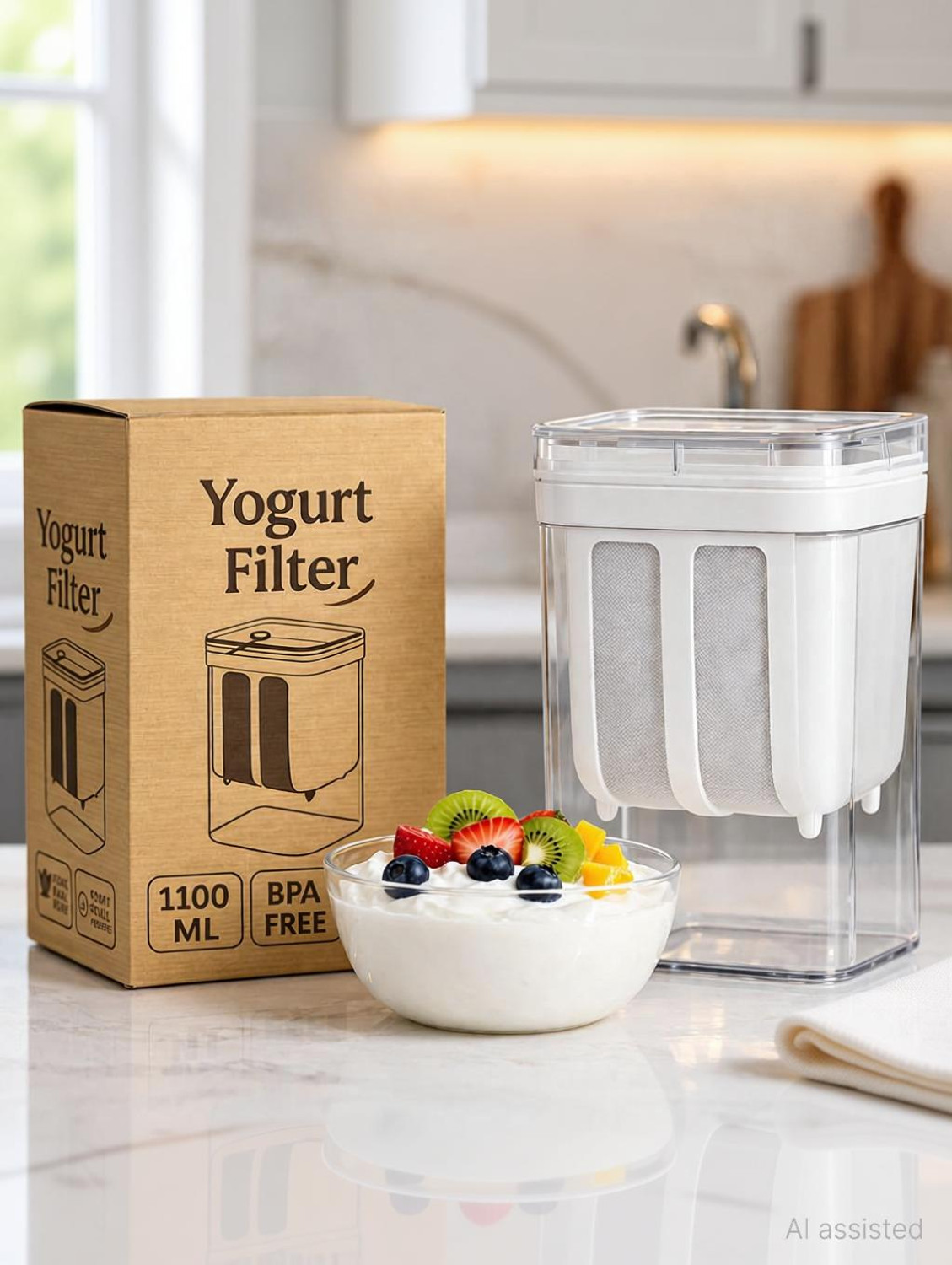 Image of DALUCI Curd Strainer for Kitchen, Yogurt Filter & Hung Curd Strainer Collapsible Strainer