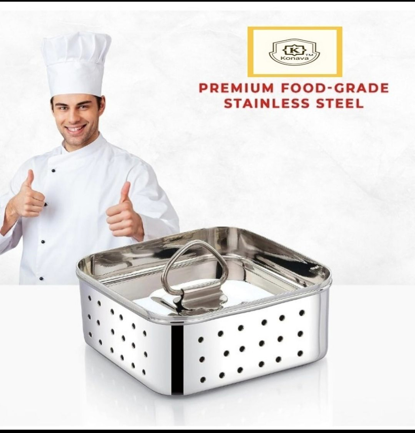 Image of Konava Stainless Steel 650ml Square Shape Indian Paneer /Tofu Press Mould Maker Collapsible Colander