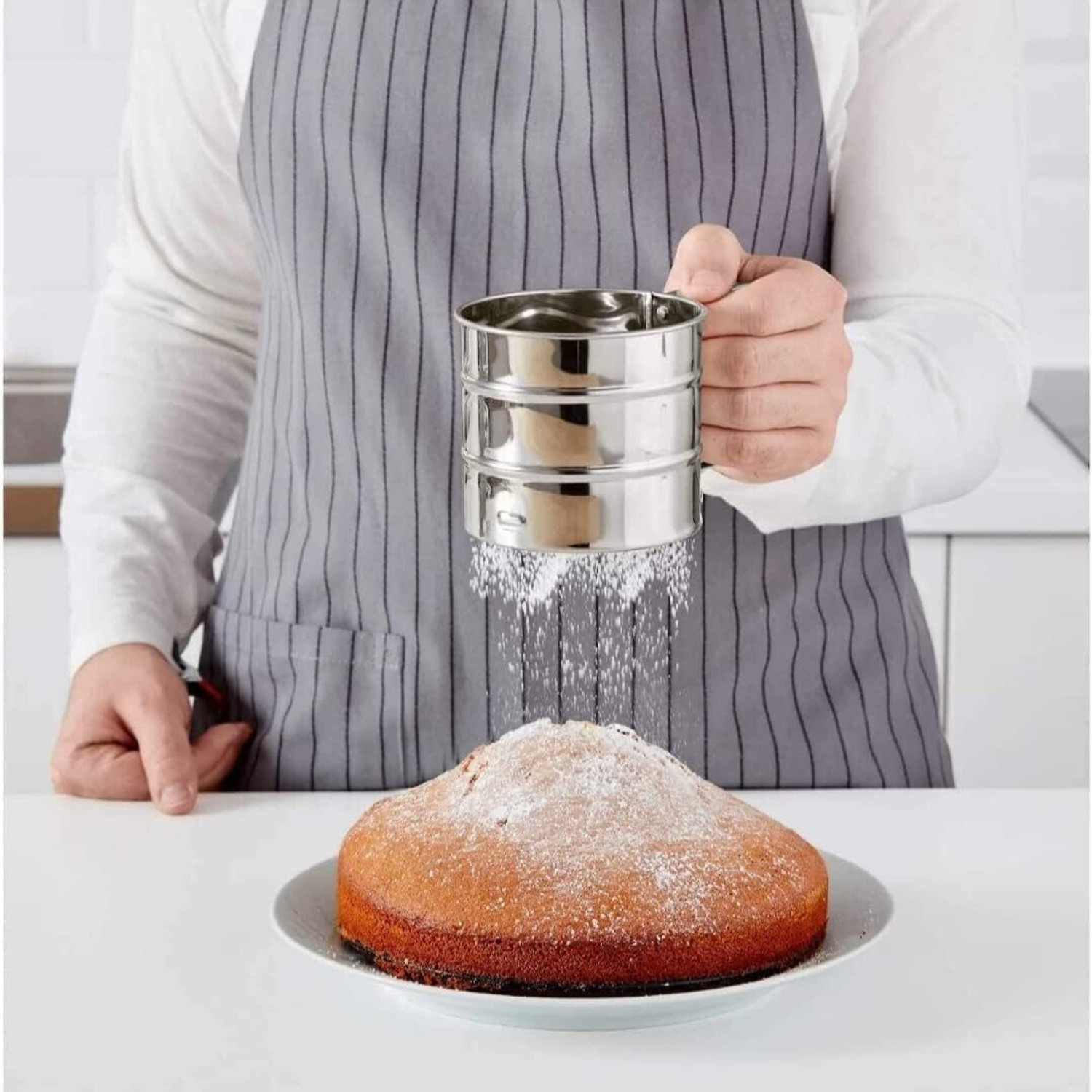 Image of sitsra Stainless Steel Flour Sifter for Baking - Hand Press Sieve Cup for Atta Strainer