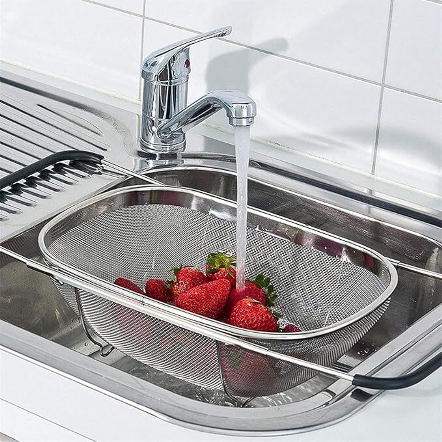 Image of DEALZONE Stainless Steel Sink Colander Strainer Basket for Vegetables Fruits Dishes Collapsible Strainer