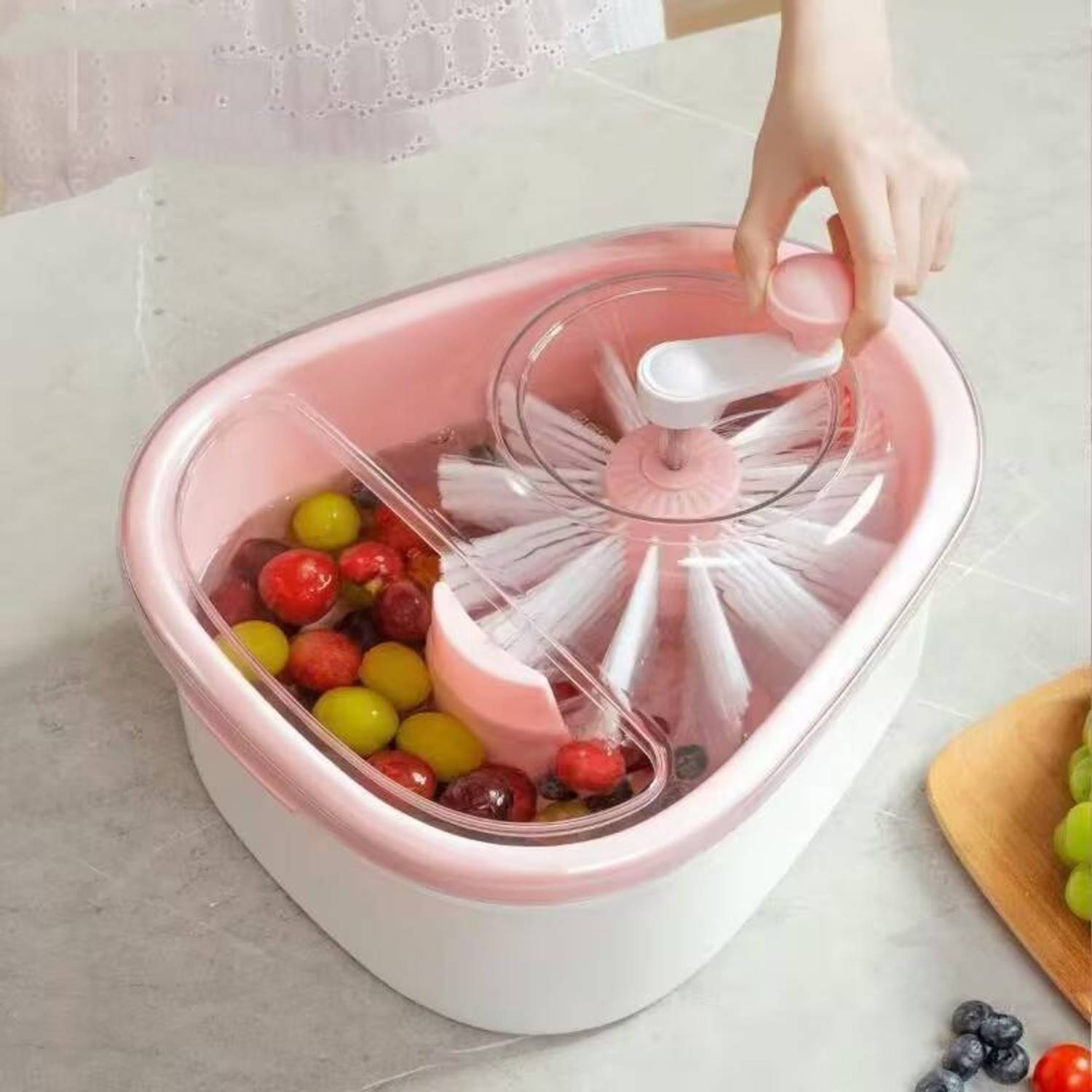 RUHKISH Fruit & Vegetable Washer & Dryer,Dishwasher Safe Kitchen Tool Collapsible Deep Frying Basket (Pink)