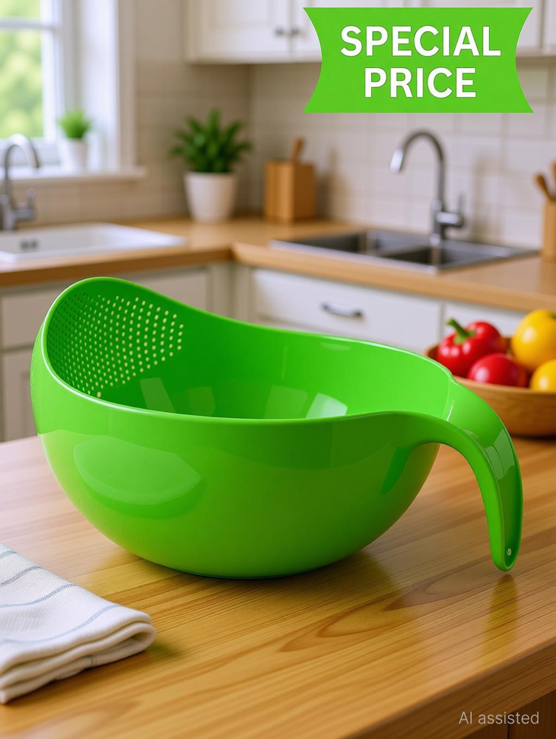 Image of Orevia ! Multifunctional Bowl for Washing and Straining Rice, Fruits, and Veggies, Strainer