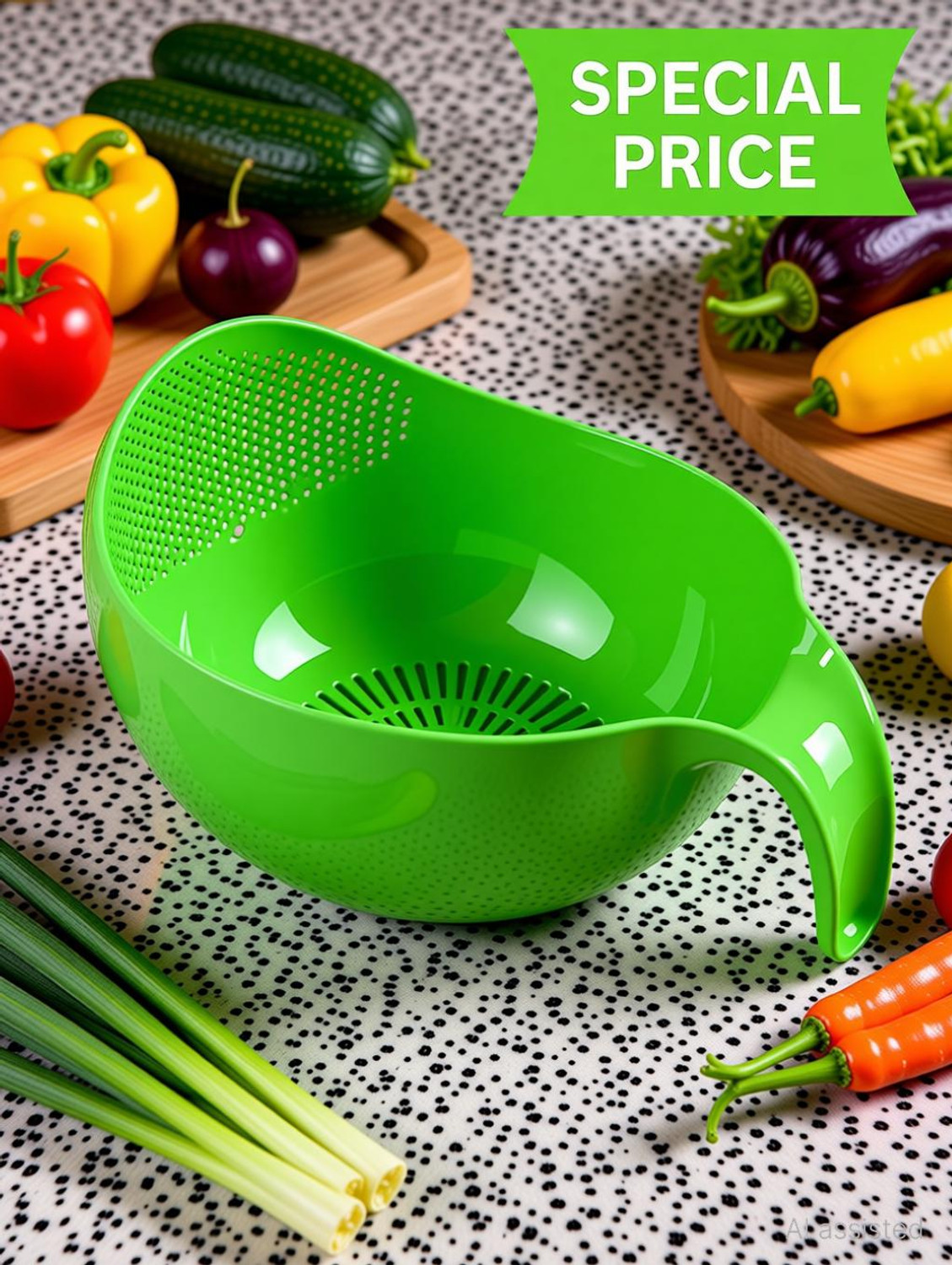 Image of Orevia ! Multifunctional Bowl for Washing and Straining Rice, Fruits, and Veggies, Strainer