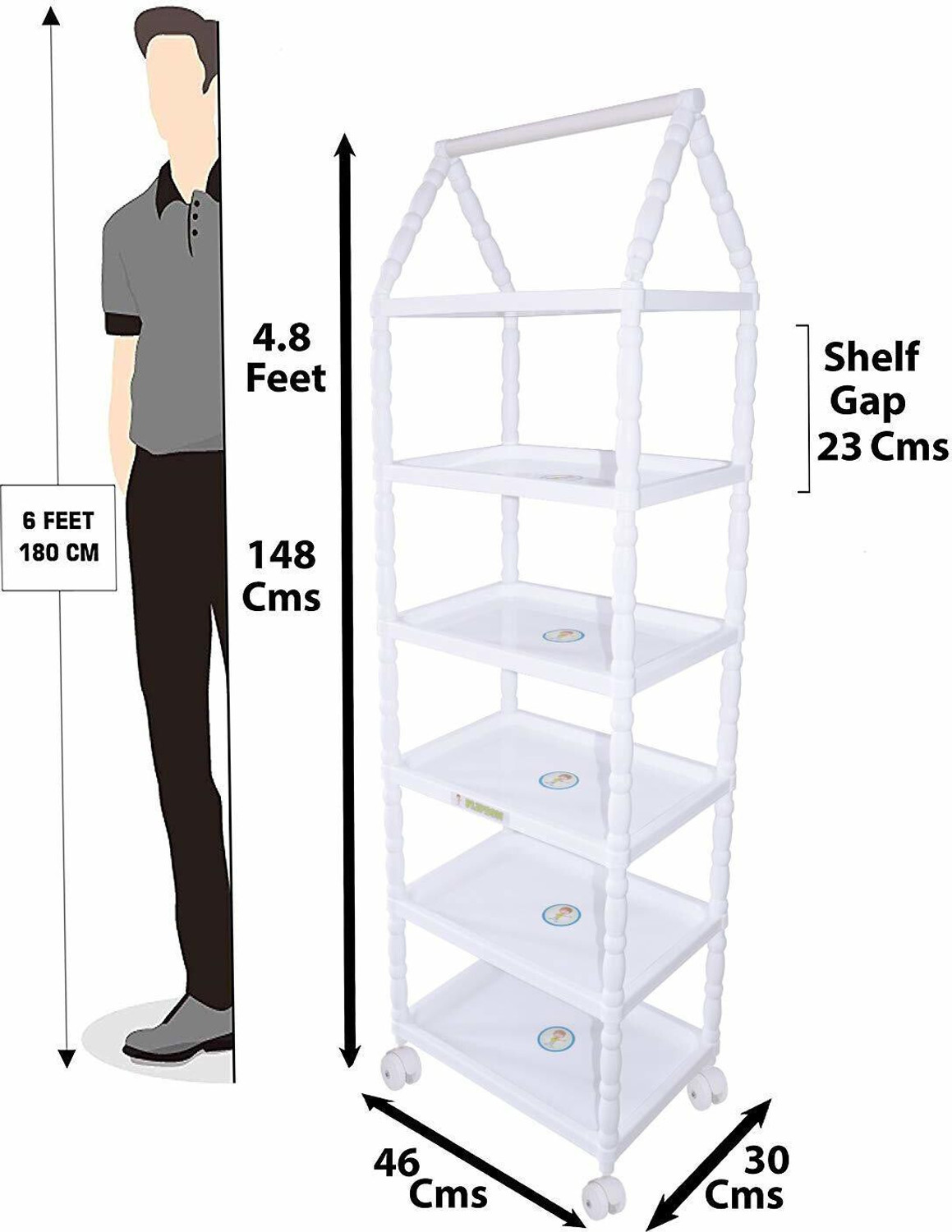 Image of STROMMI Multipurpose Baby Wardrobe with 6 Shelves - Smooth Edges of Metal pipes PP Collapsible Wardrobe