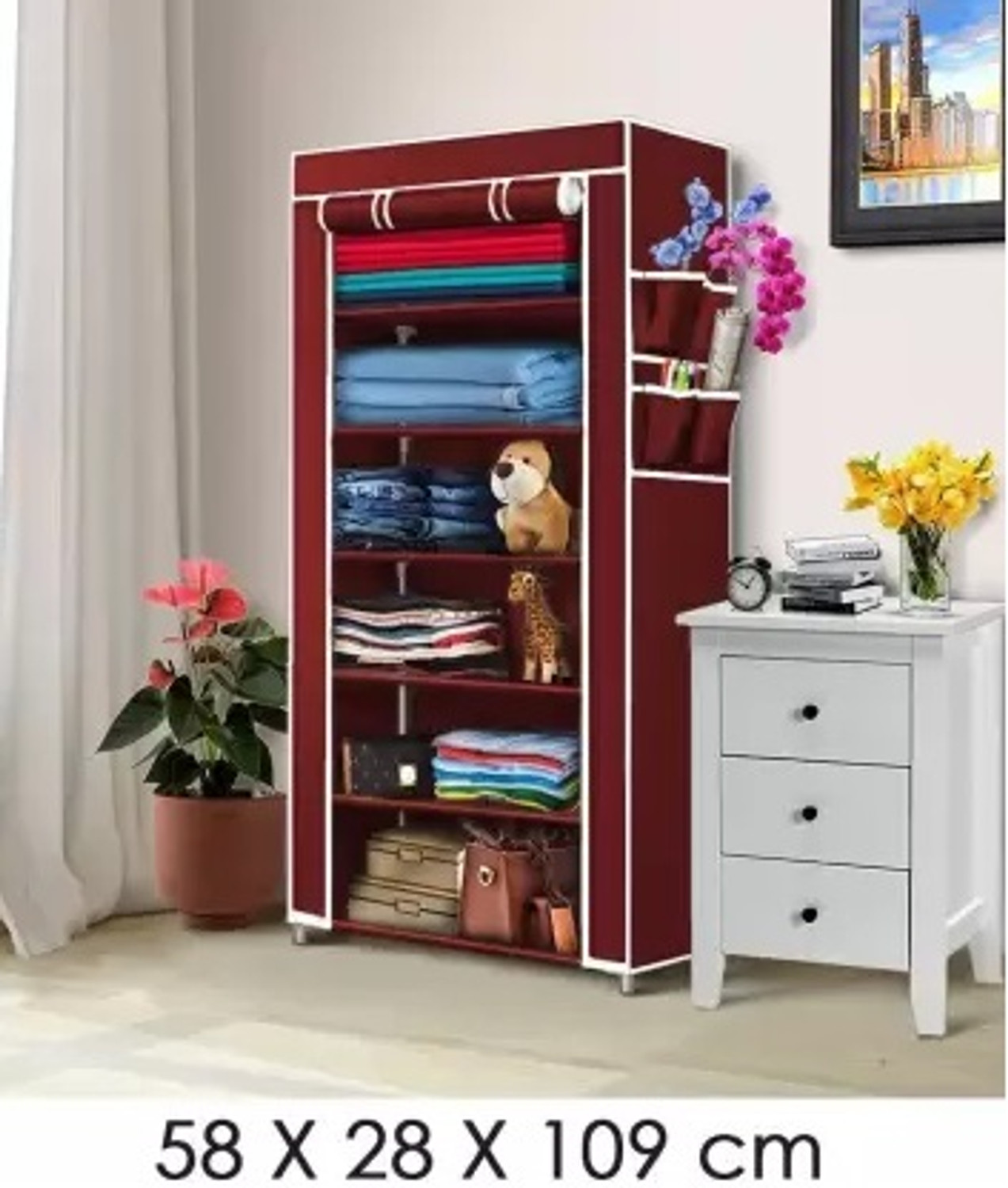 Image of SHYAM JI Space Saving /Rack Shelf Organizer 6 Layer Shoe Rack Organizer Stand PVC Collapsible Wardrobe (Finish Color - MAROON, DIY(Do-It-Yourself))
