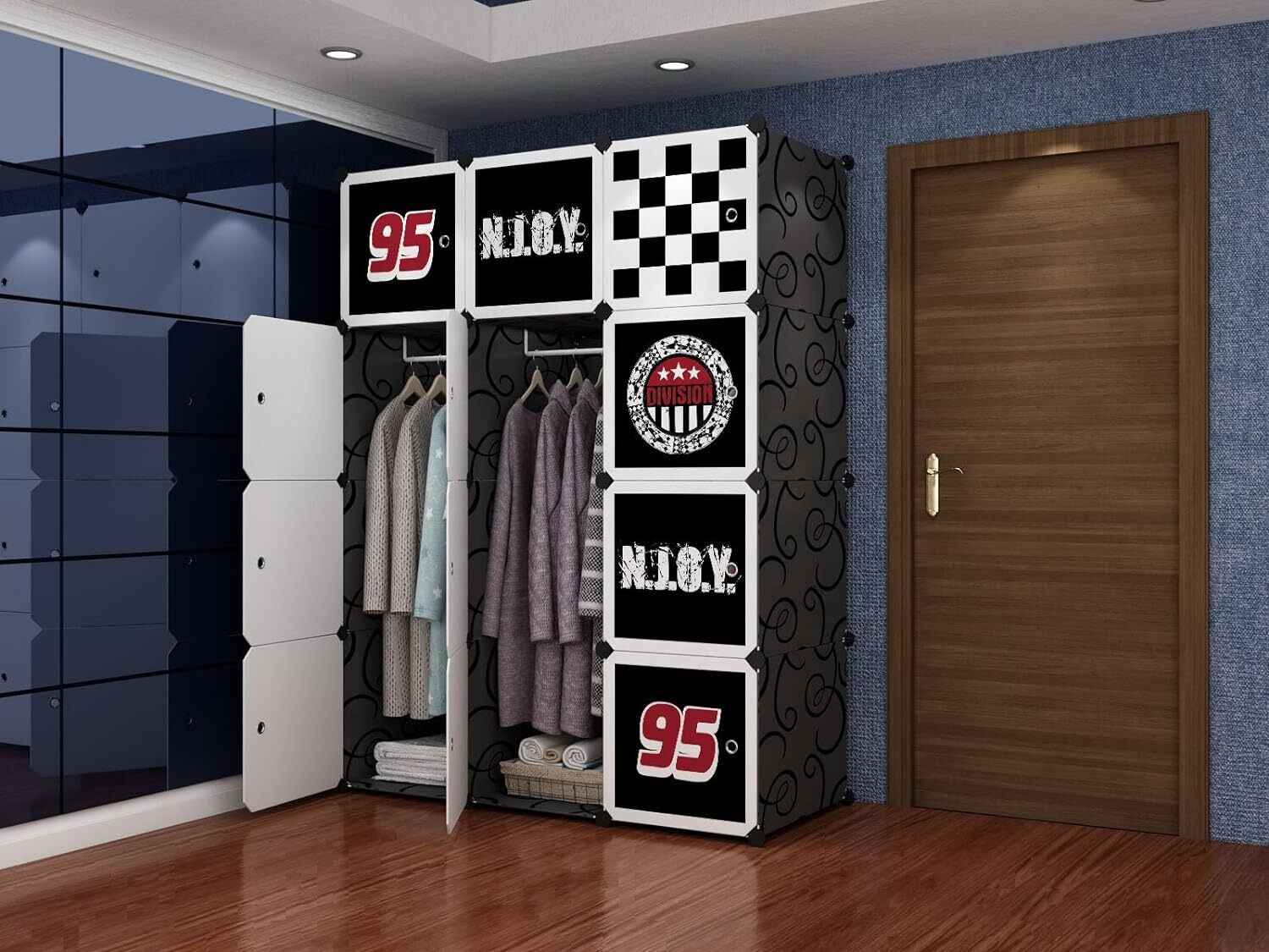 Image of KROOH 12-Door 8-Shelf Plastic almari Collapsible PC Collapsible Wardrobe Number95-H3 PP Collapsible Wardrobe