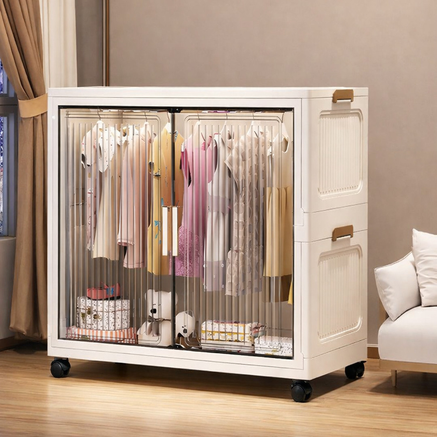 Image of Sasimo 1-Wardrobe 2-Door 1-Shelf Plastic foldable Cupboard PC Collapsible Wardrobe