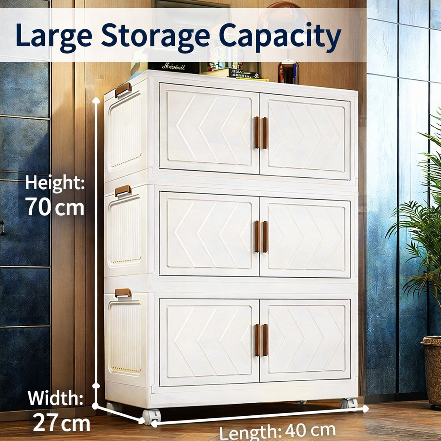 Image of BAZKU 1 x 4 Door Storage Cabinet PP Collapsible Wardrobe