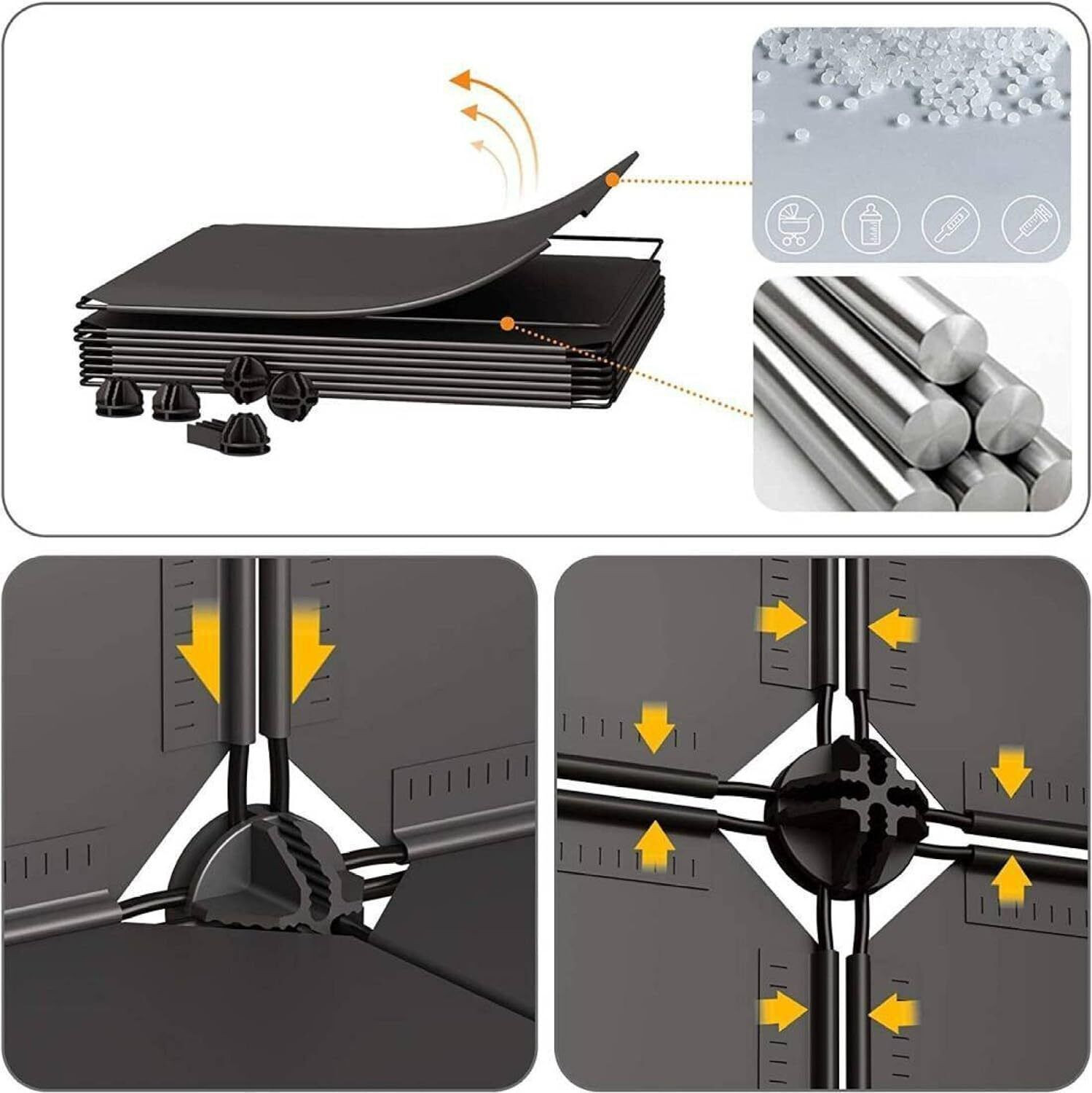 Image of Sasimo 3-Door 6-Shelf Plastic Collapsible Cupboard Carbon Steel Collapsible Wardrobe