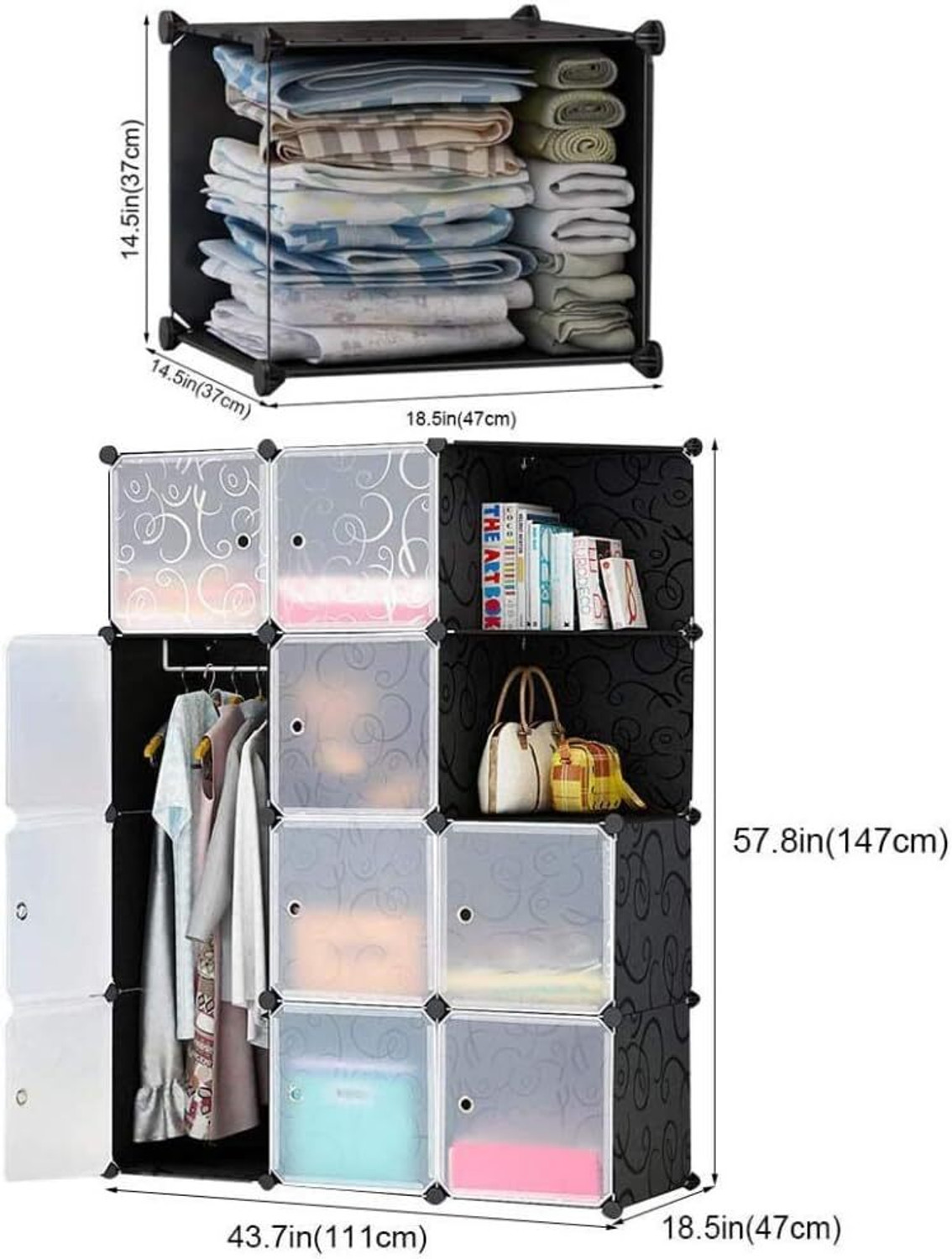 Image of LUHI 10-Door 12-Shelf Plastic almirah for kids, almirah of clothes ,cupboard PC Collapsible Wardrobe