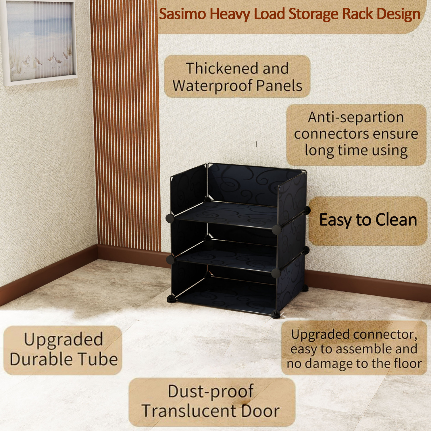 Image of Sasimo 6-Shelf-3-Door Plastic Cubort Shoe Rack Plastic Collapsible Shoe Stand