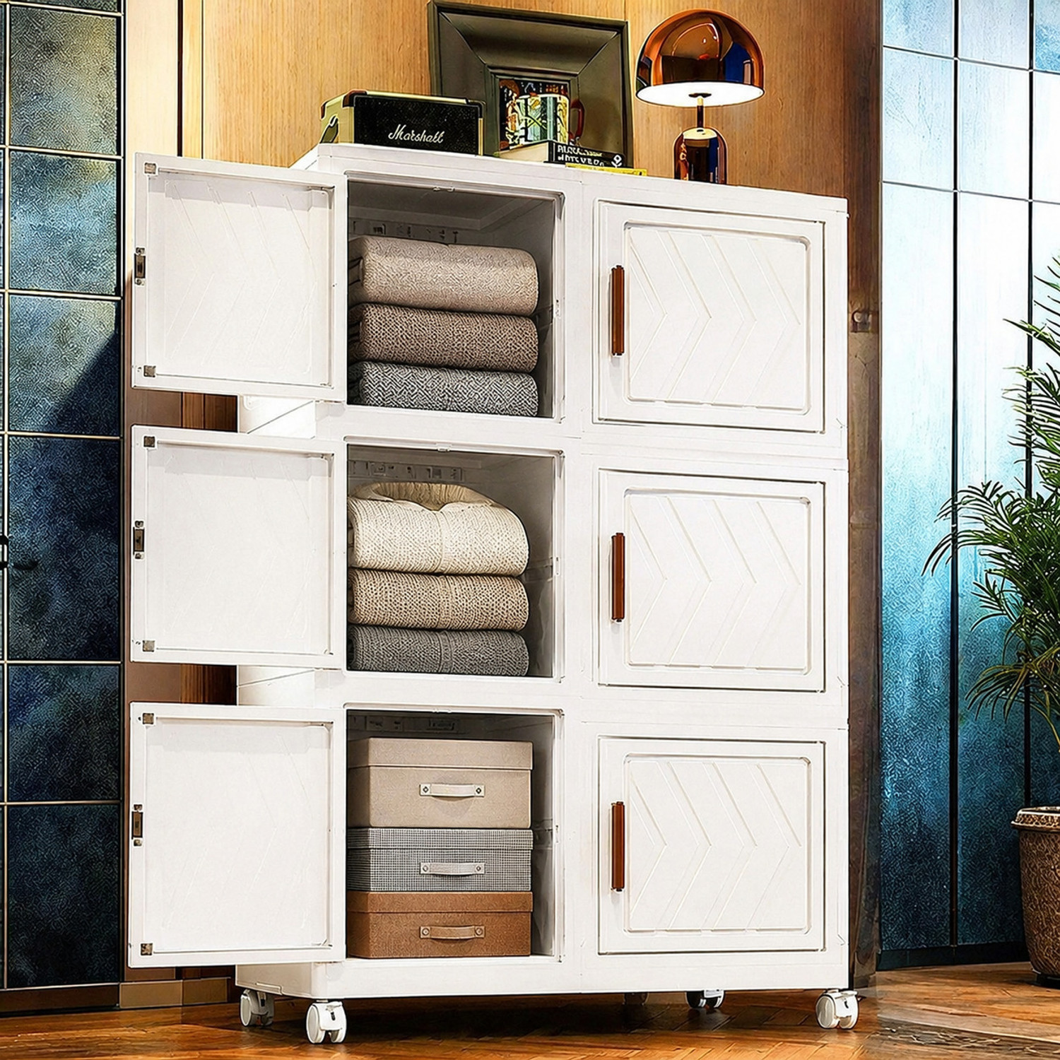 Image of BAZKU 1 x 4 Door Storage Cabinet PP Collapsible Wardrobe