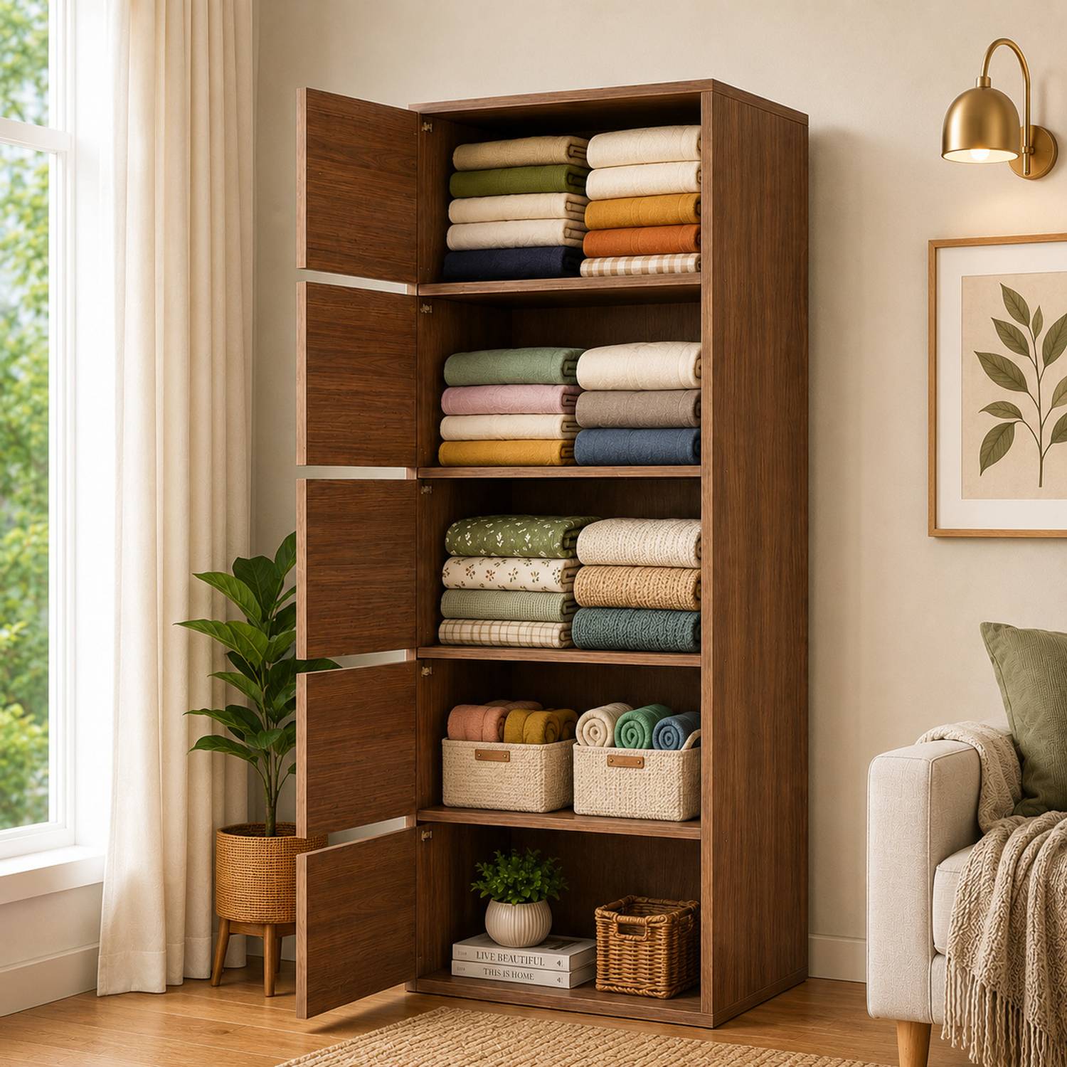 Sasimo 5-Door 5-Shelf Closet Engineered Wood Collapsible Cupboard PC Collapsible Wardrobe