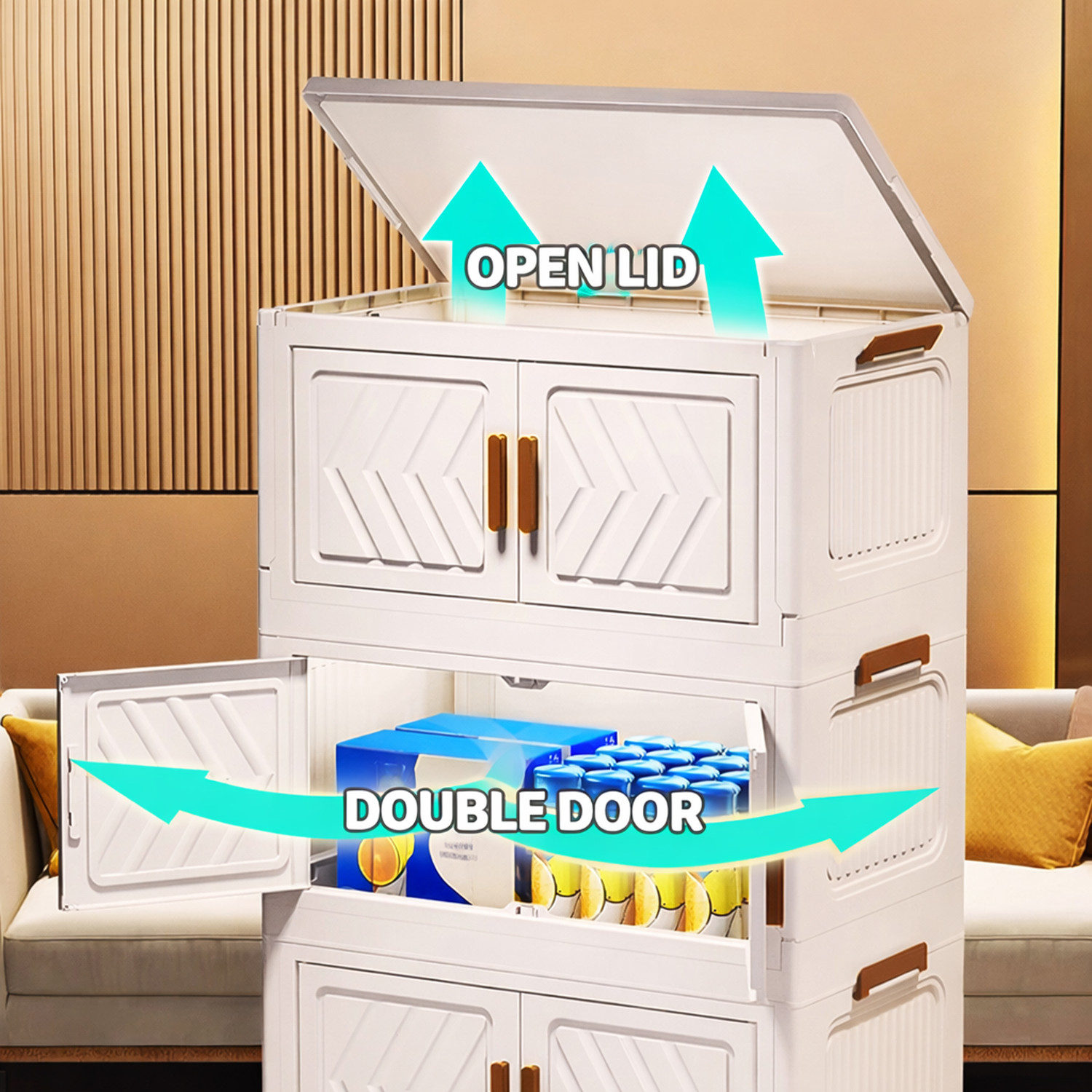 Image of BAZKU 1 x 4 Door Storage Cabinet PP Collapsible Wardrobe
