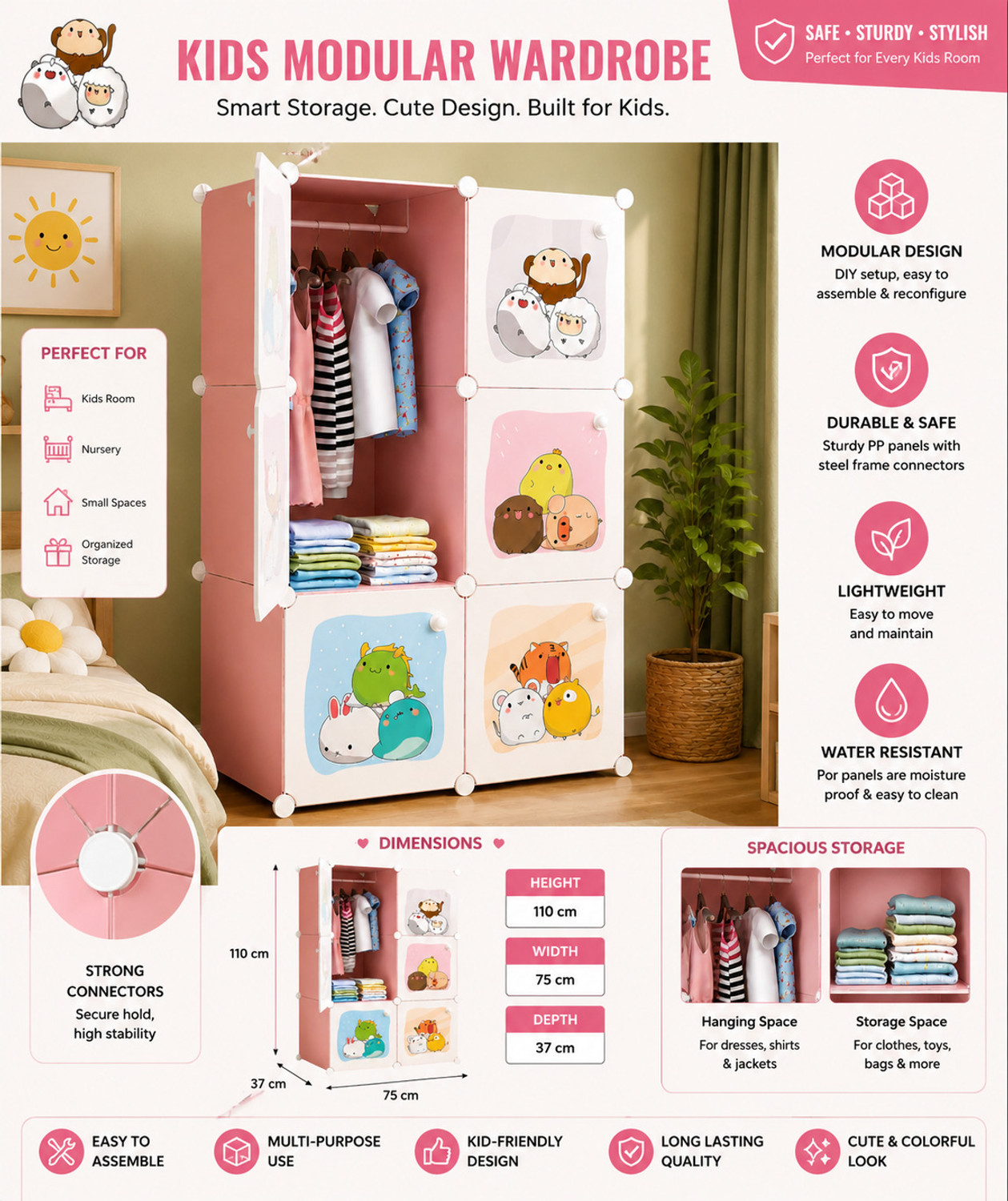 Image of Sasimo 6-Door 6-Shelf Plastic kids Collapsible Cupboard PC Collapsible Wardrobe