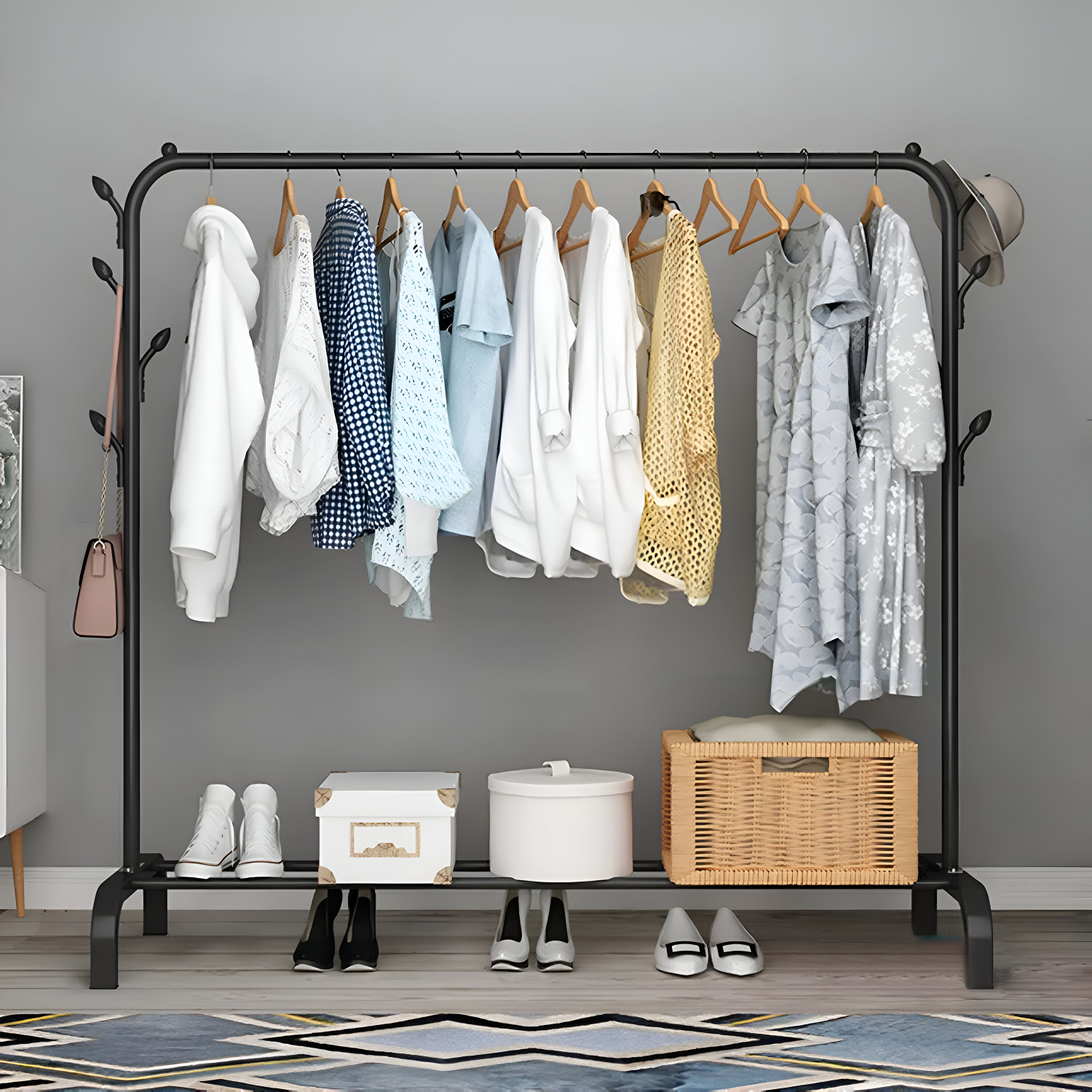 Image of AD-RML Metal Multi functional Heavy-Duty Garment Stand Cloth Rack Freestanding Storage Carbon Steel Collapsible Wardrobe